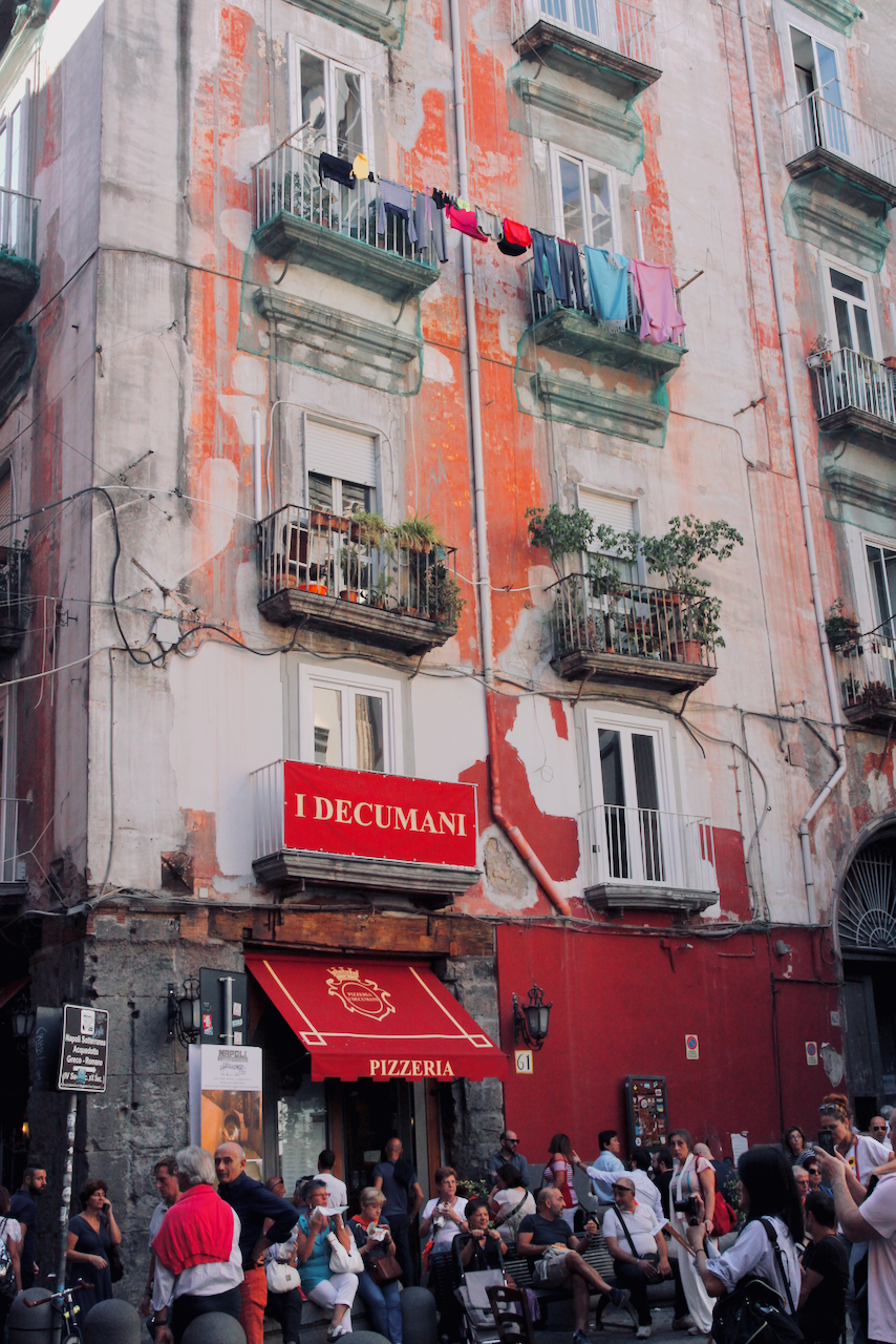 Colourful buildings on streets of Naples, Italy