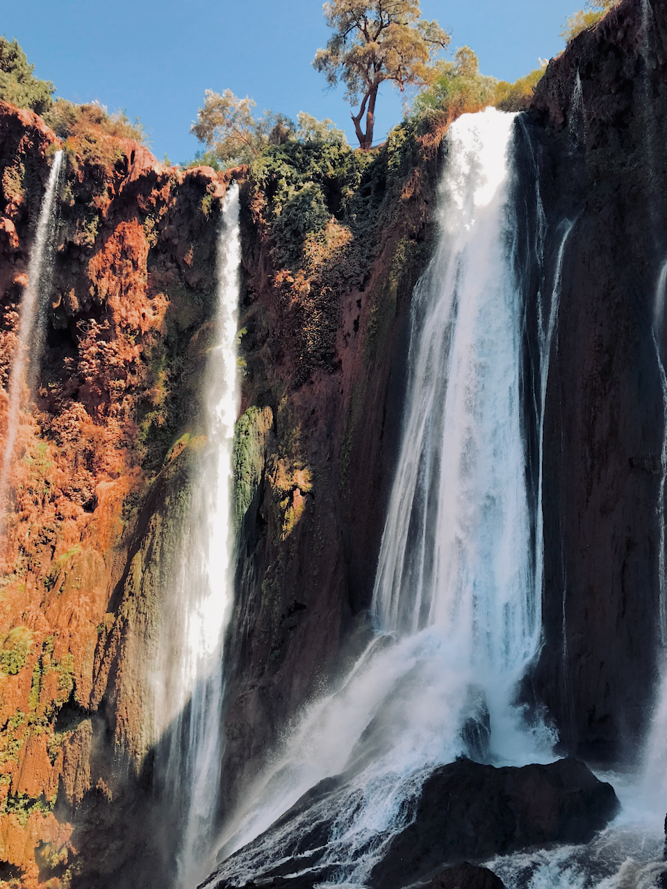 Close up image of the top of the cascade at Ouzoud falls