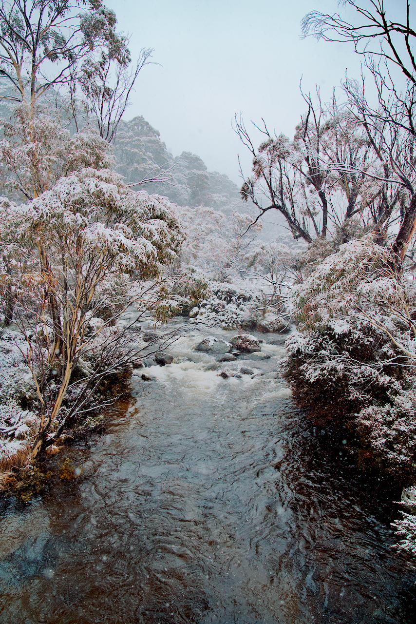 River view in Thredbo with snow