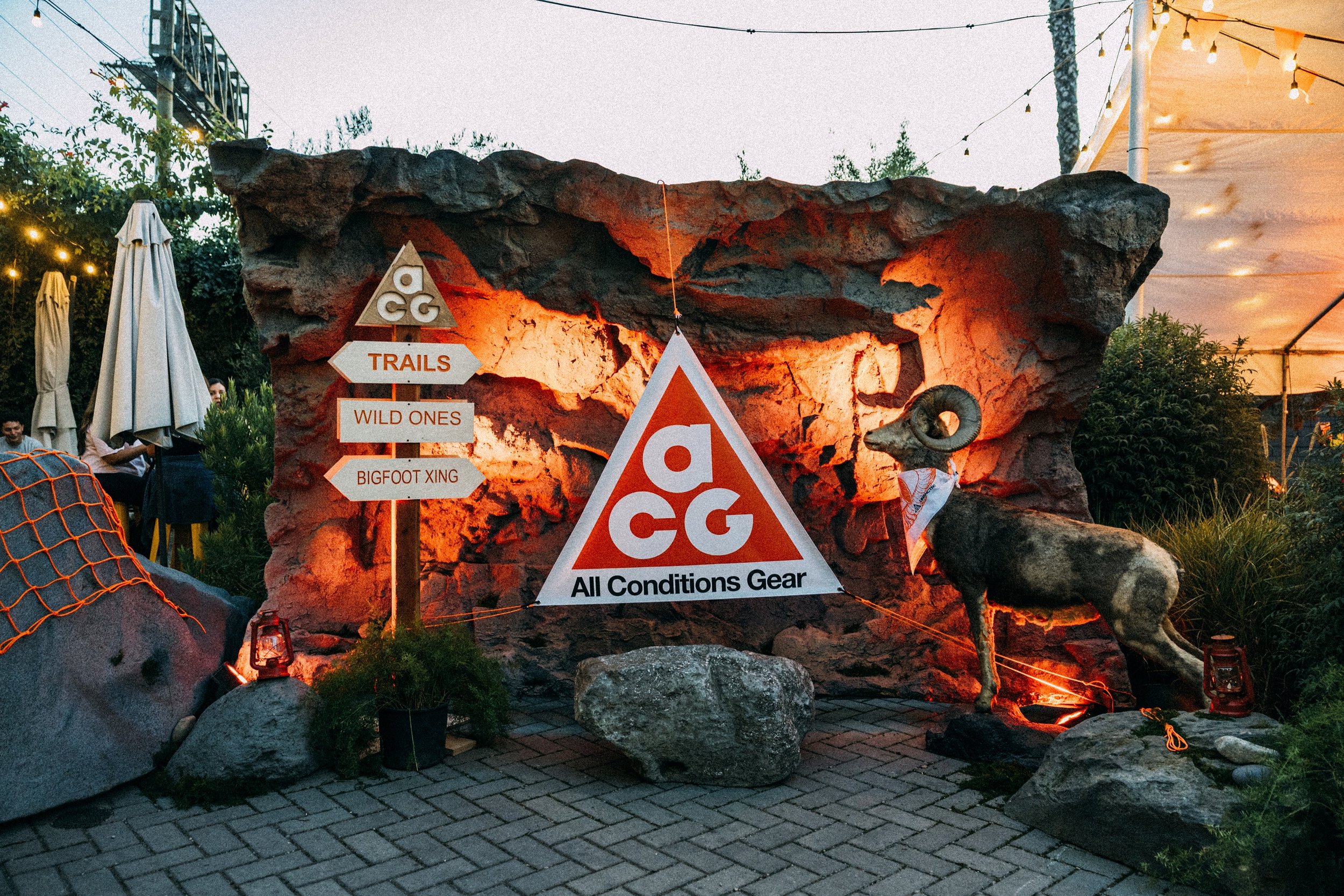Custom Nike ACG product display and footwear trial zone inside Benny Boy Brewing experiential footprint