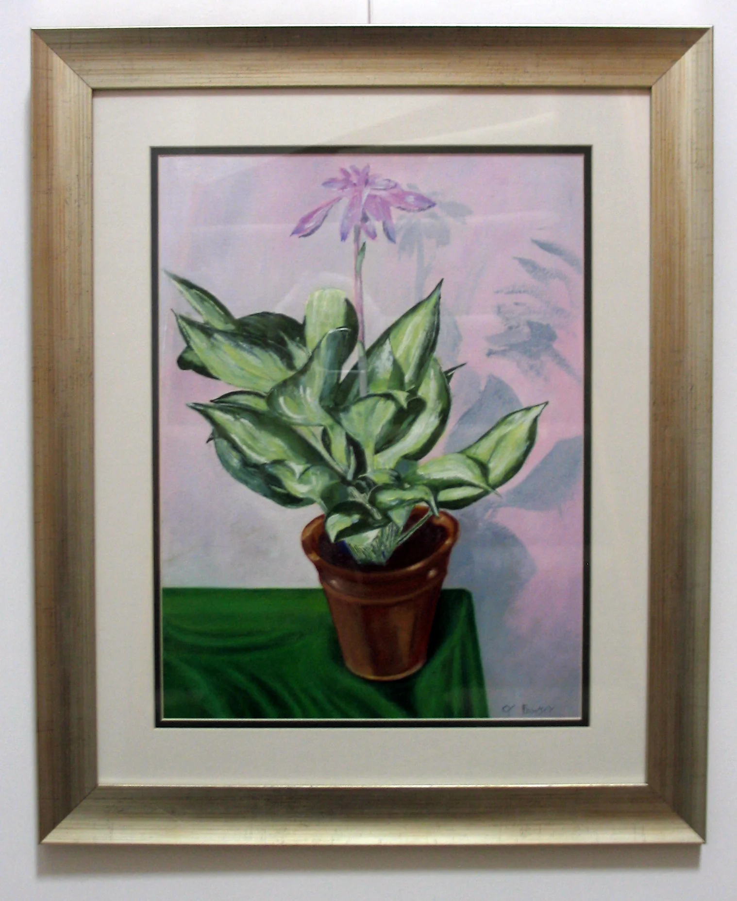 Framed flowering hosta painting