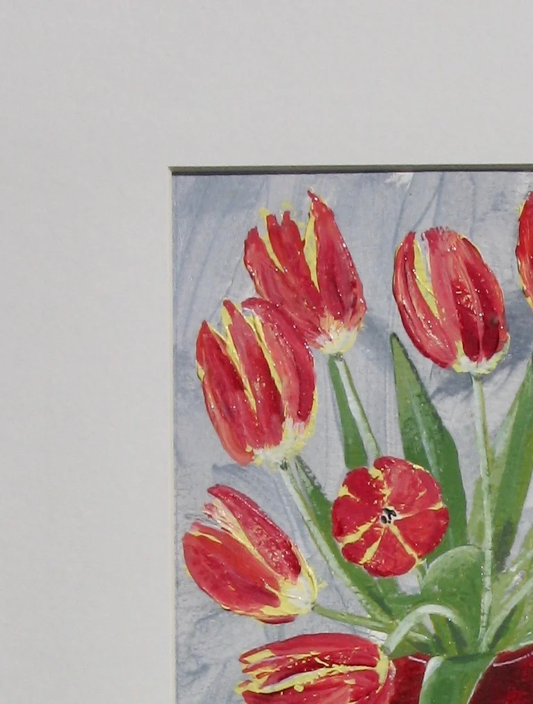 Tulips in a red pot, detail of mat