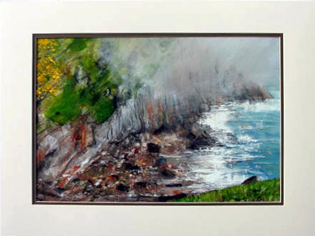 Porthgwarra mist, watercolour and ink painting by Cy Pawsey