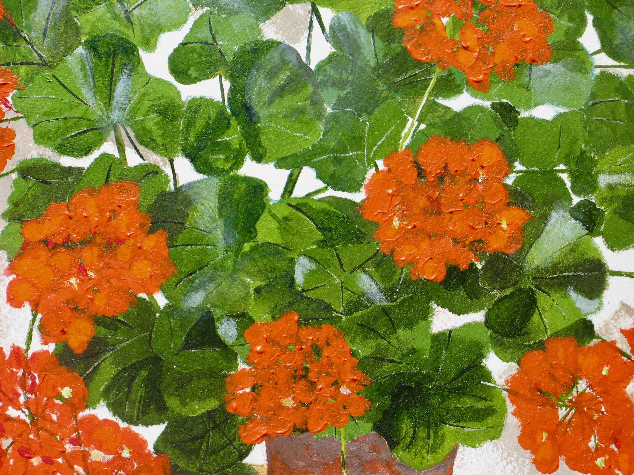 Orange geranium acrylic painting detail