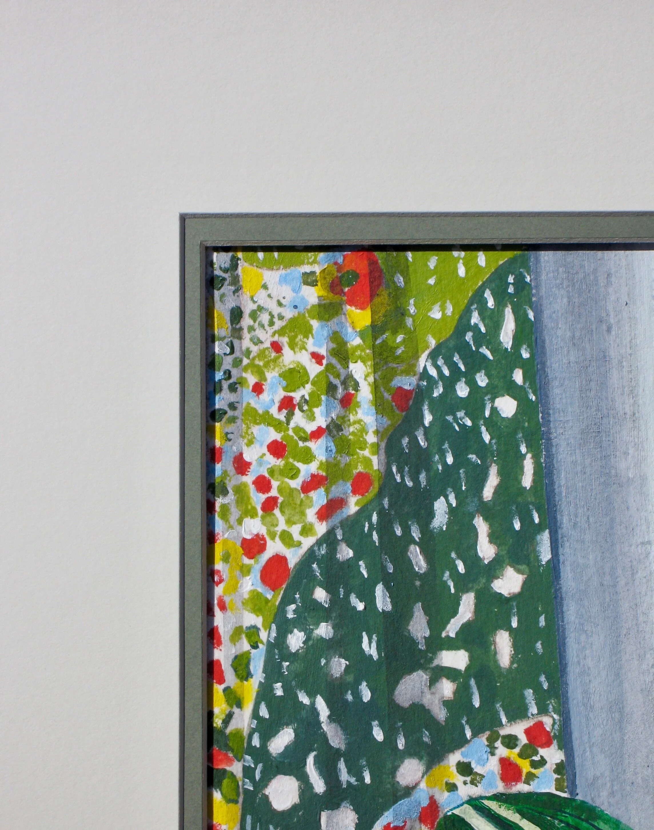 Flowering hosta, acrylic painting with double-mount ready to frame