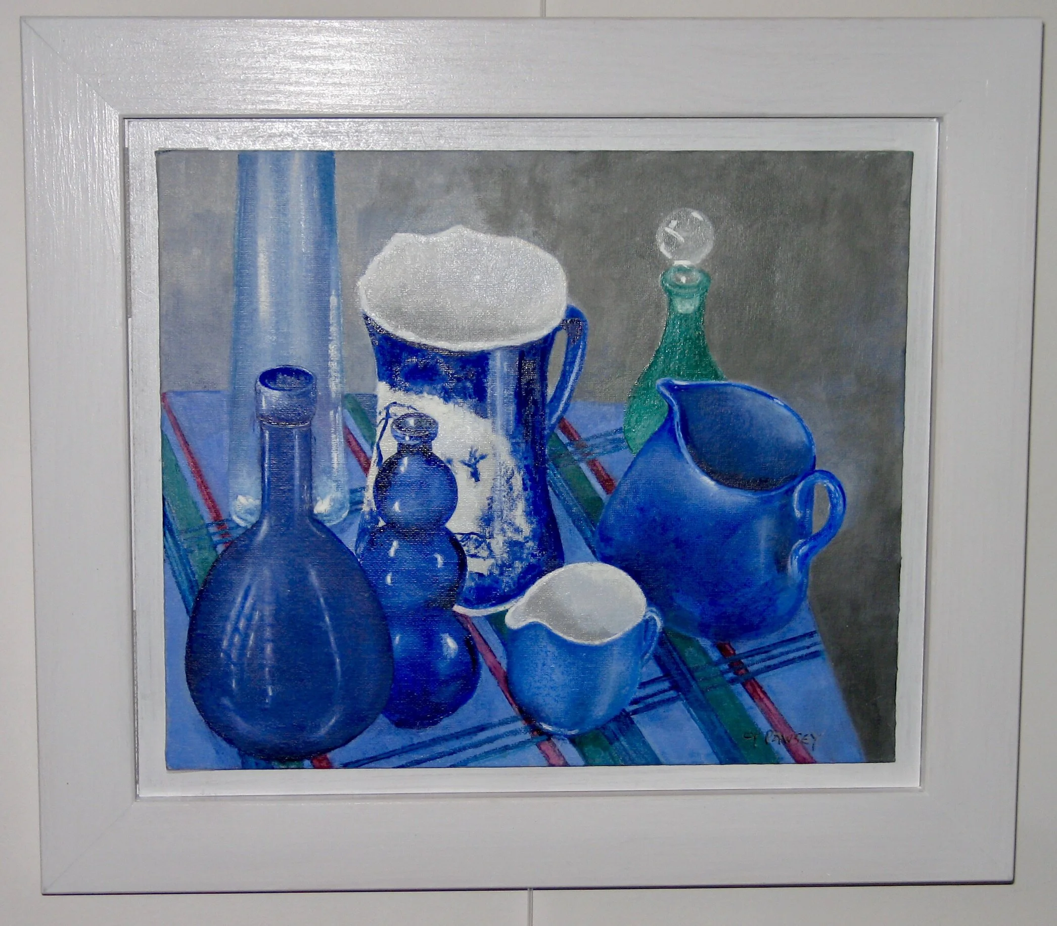 Blue still-life in a floating tray type frame