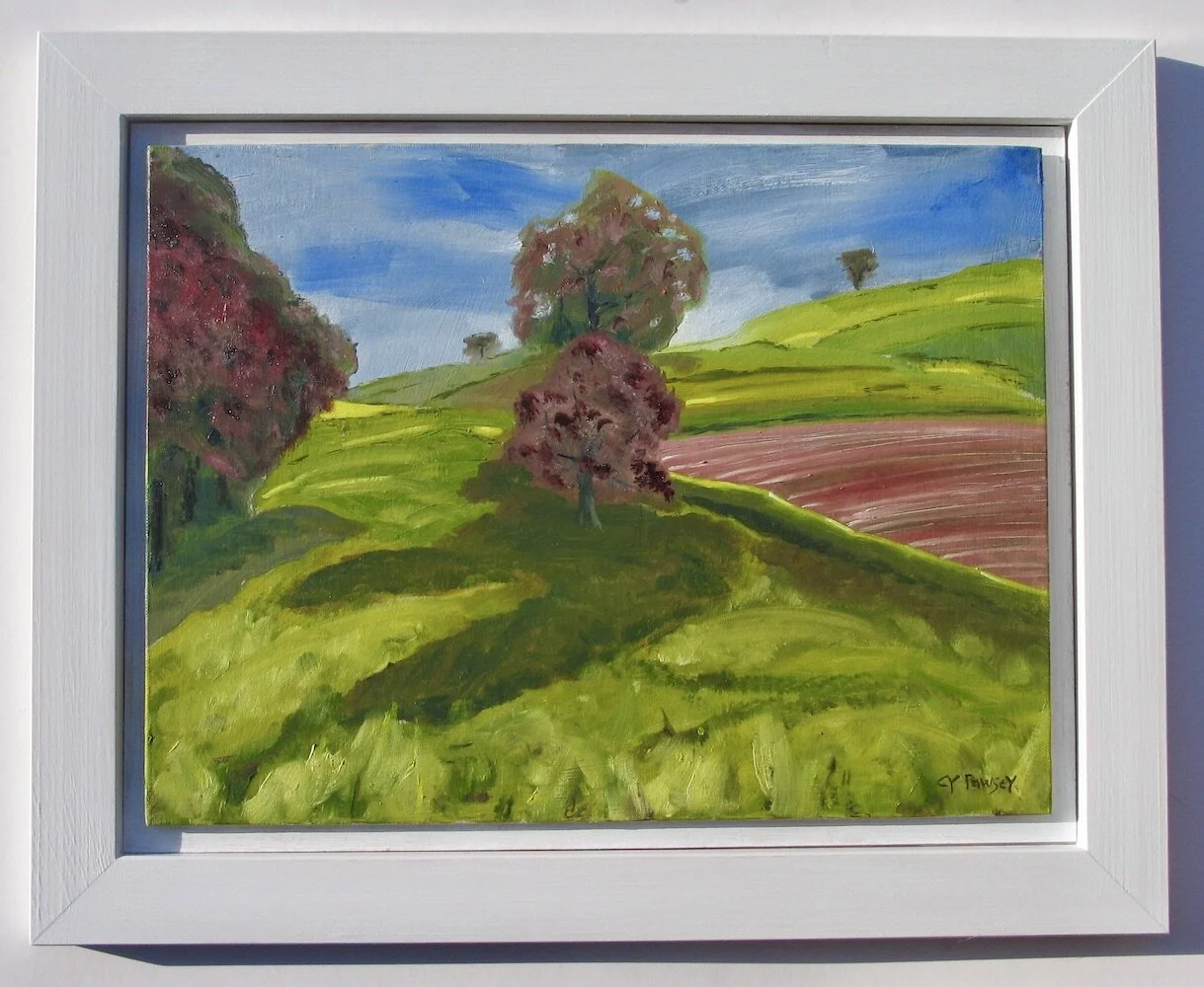 Towards Gilfach Hill, Presteigne framed original oil painting by Cy Pawsey
