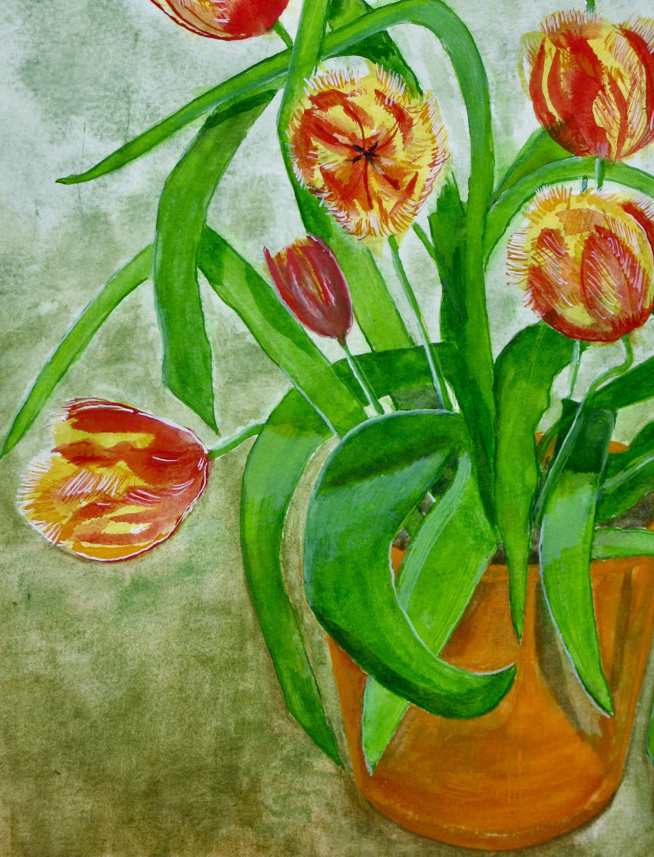 Tulips watercolour by Cy Pawsey, detail