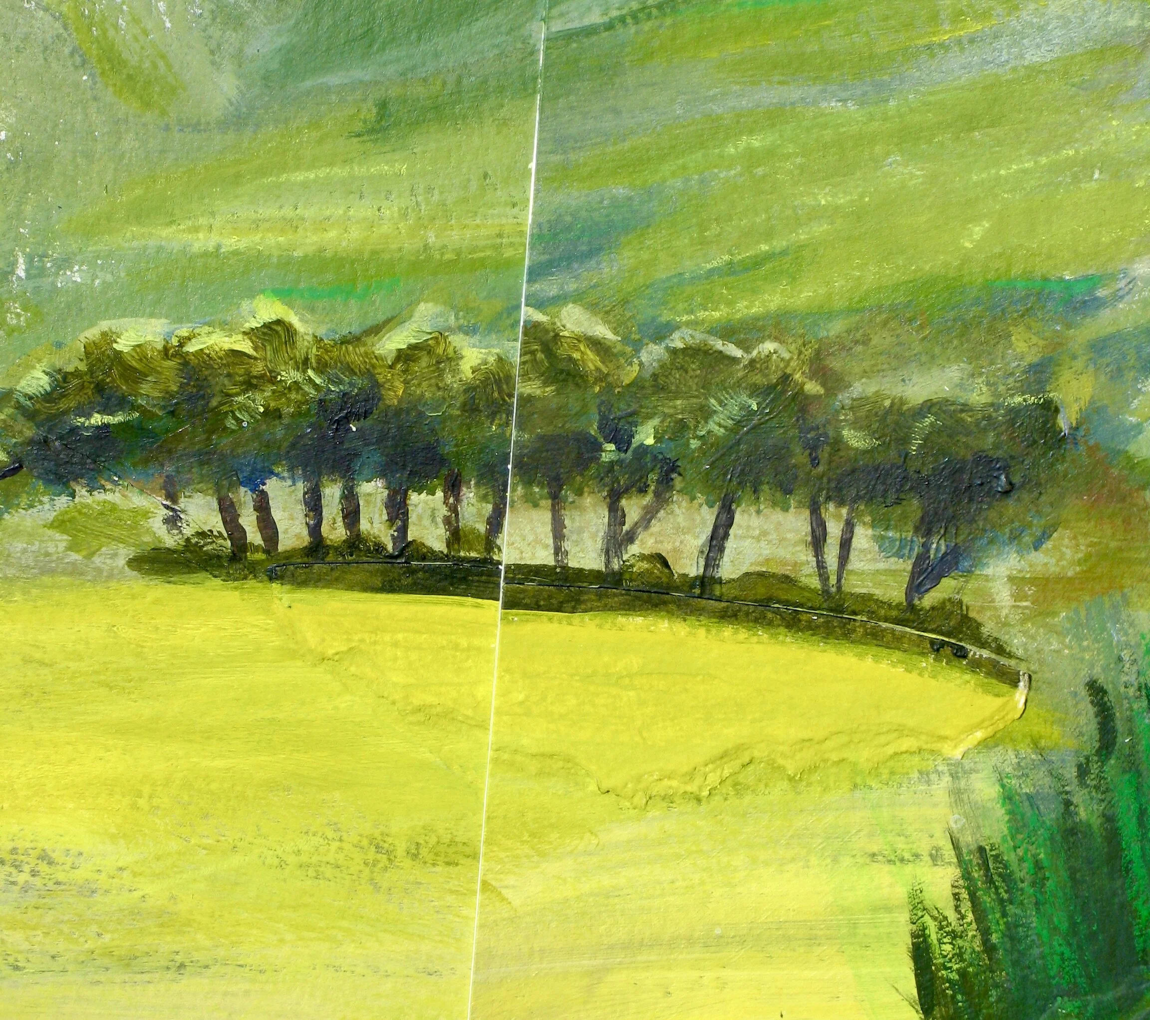 Acrylic collage of Clun valley, Shropshire, detail