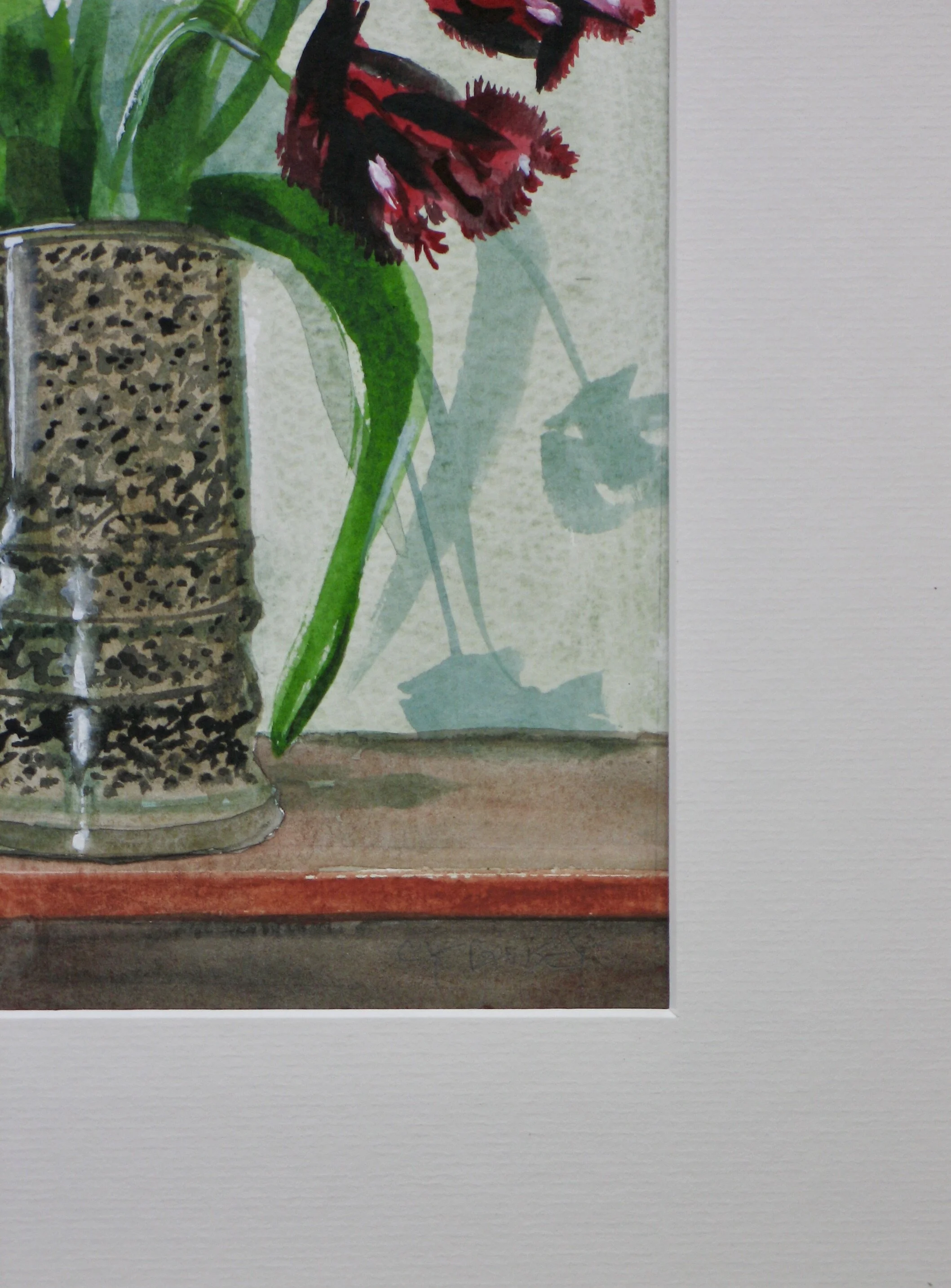 Tulips in a ceramic pot by Cy Pawsey