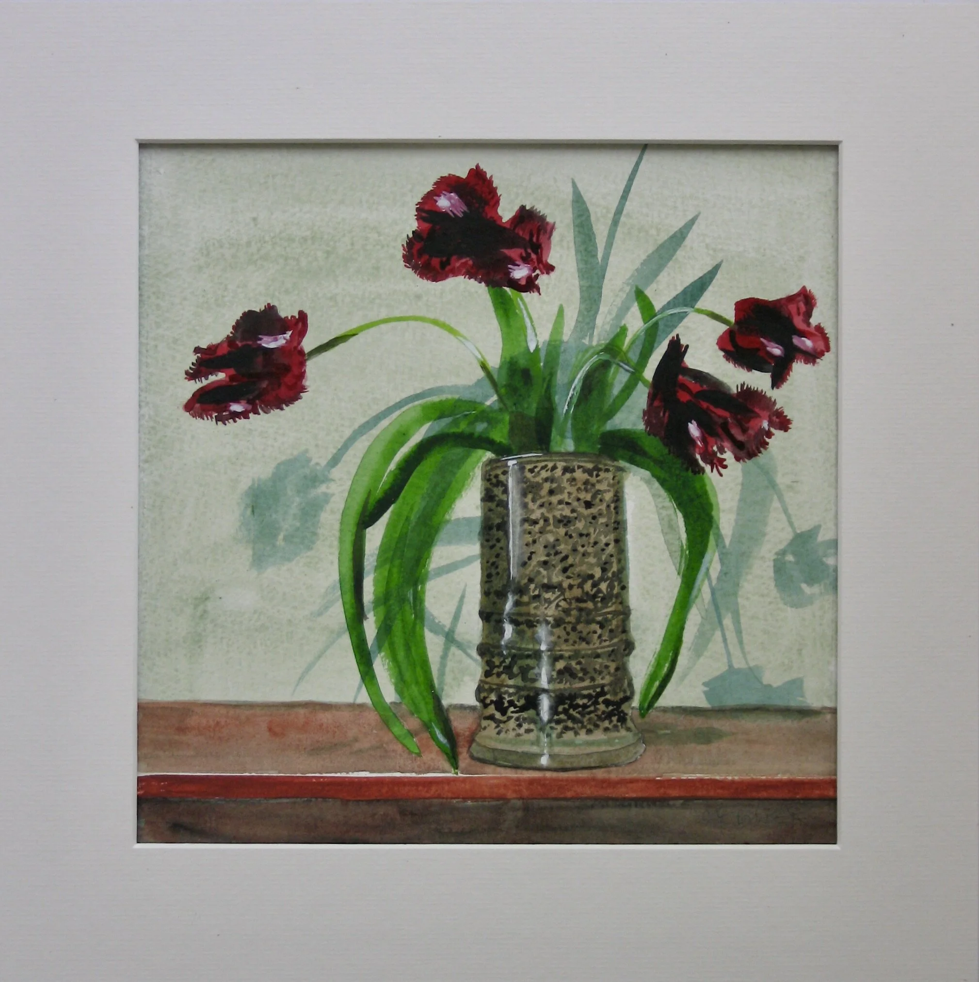 Original tulip watercolour painting with single mount