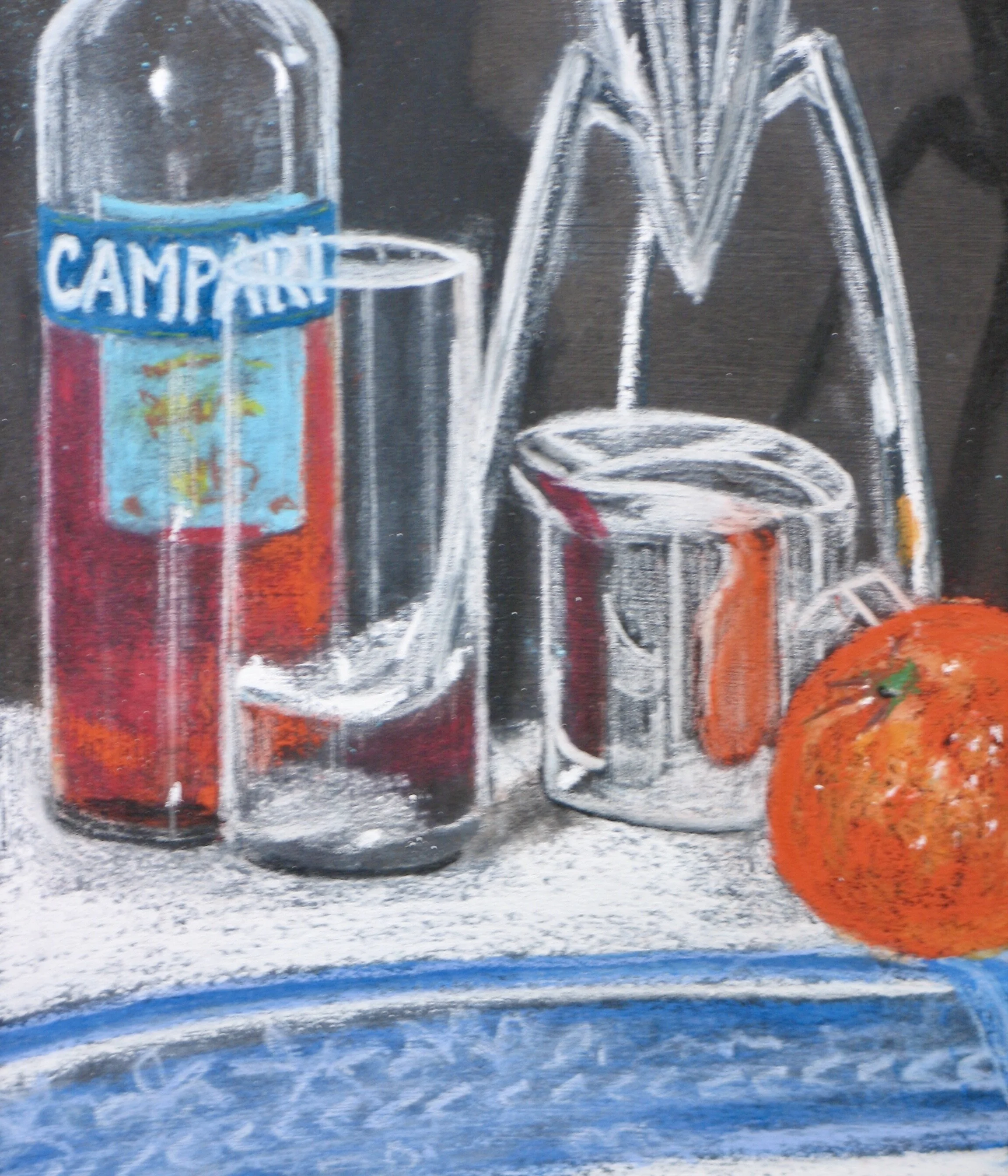 Still life passes painting of Campari and orange