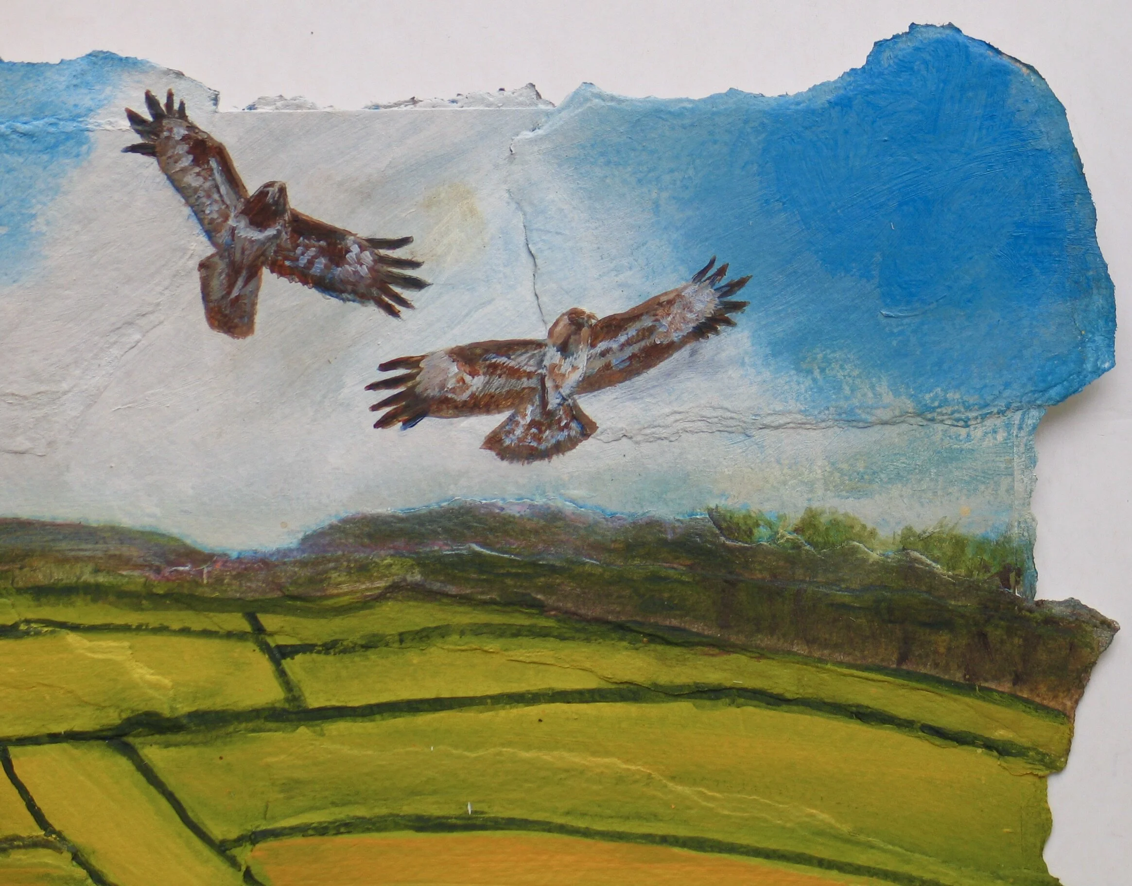 Buzzards over Worcestershire painting by Cy Pawsey