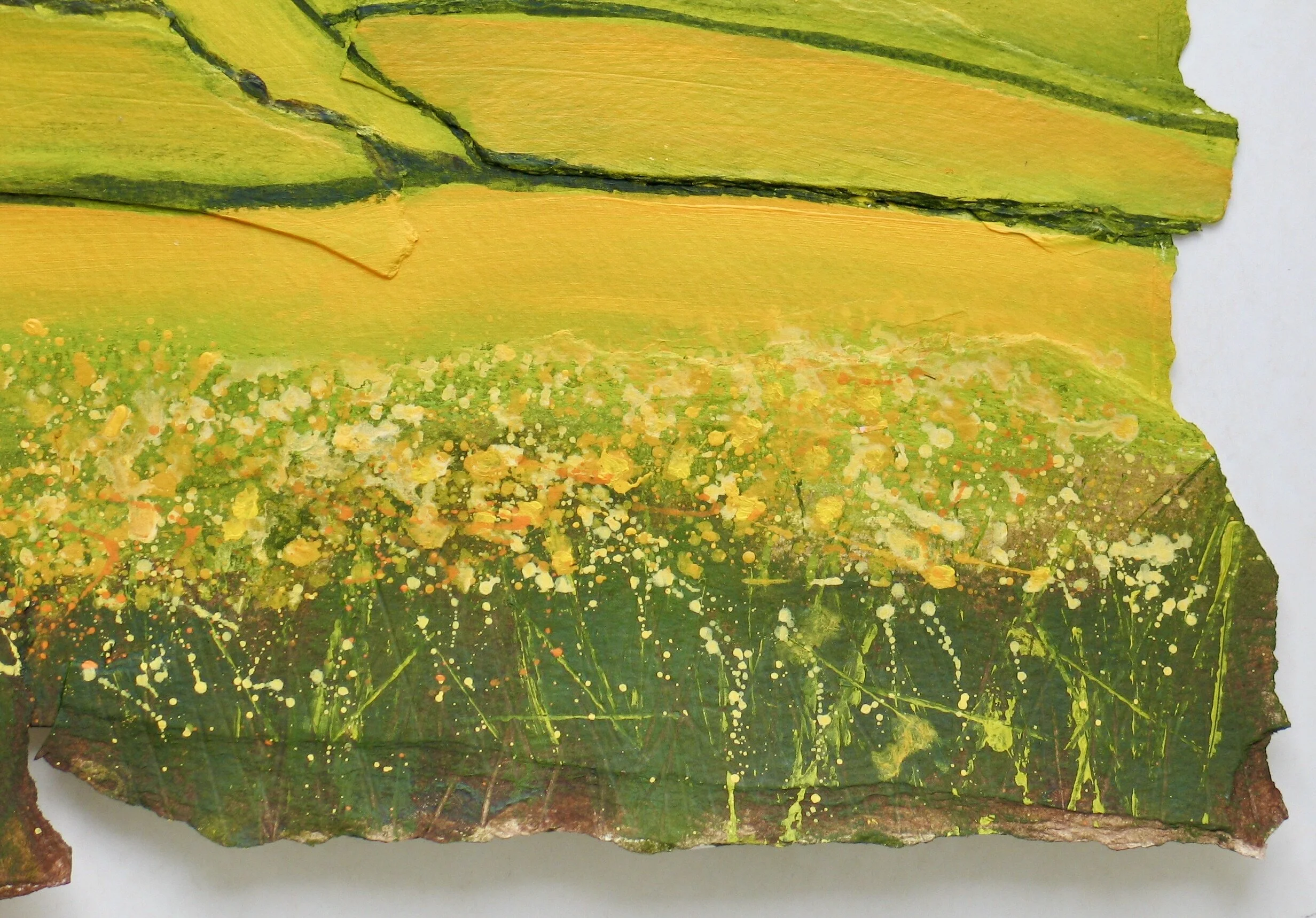 Rape fields in Worcestershire acrylic collage , detail