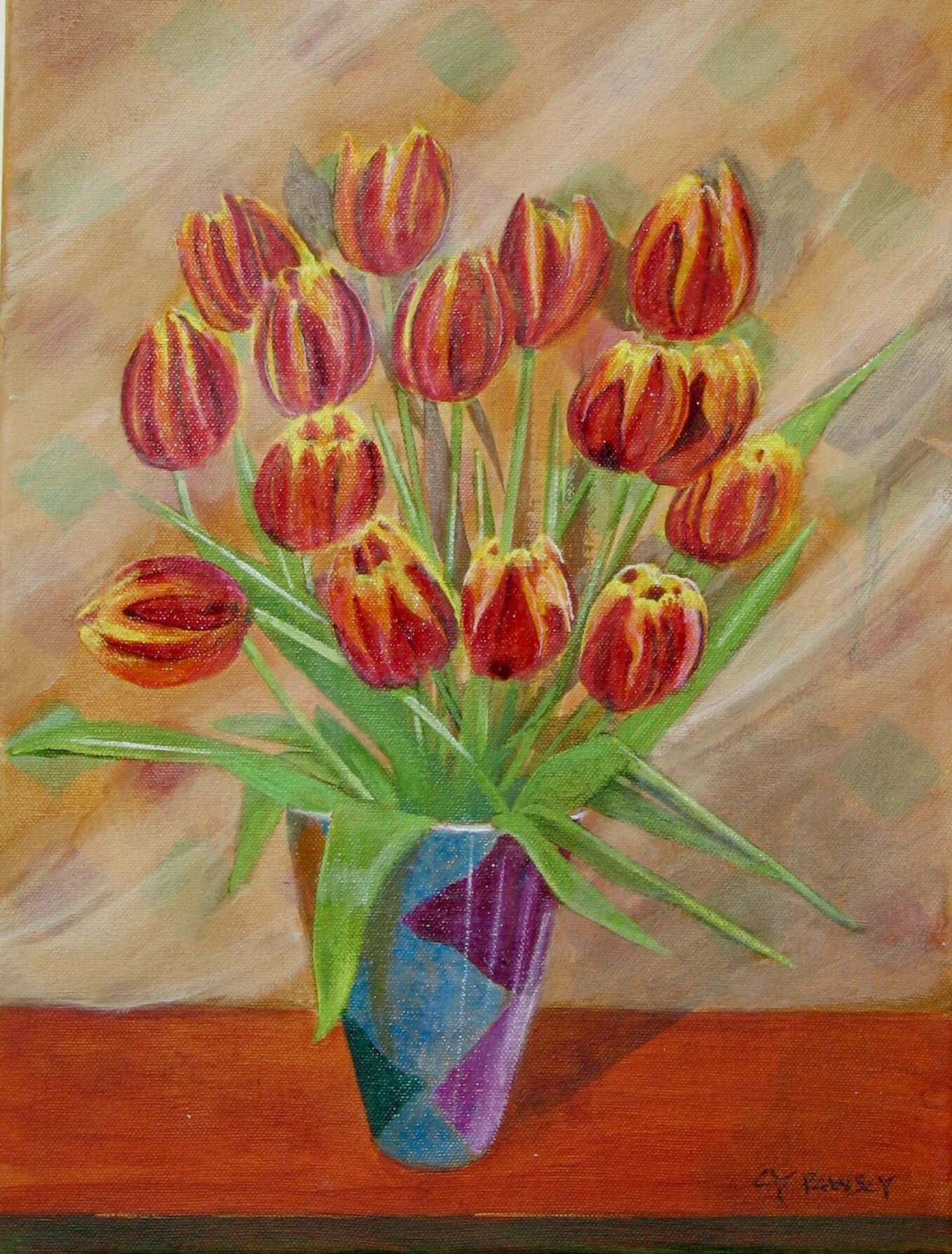 Acrylic painting of tulips by Cy Pawsey
