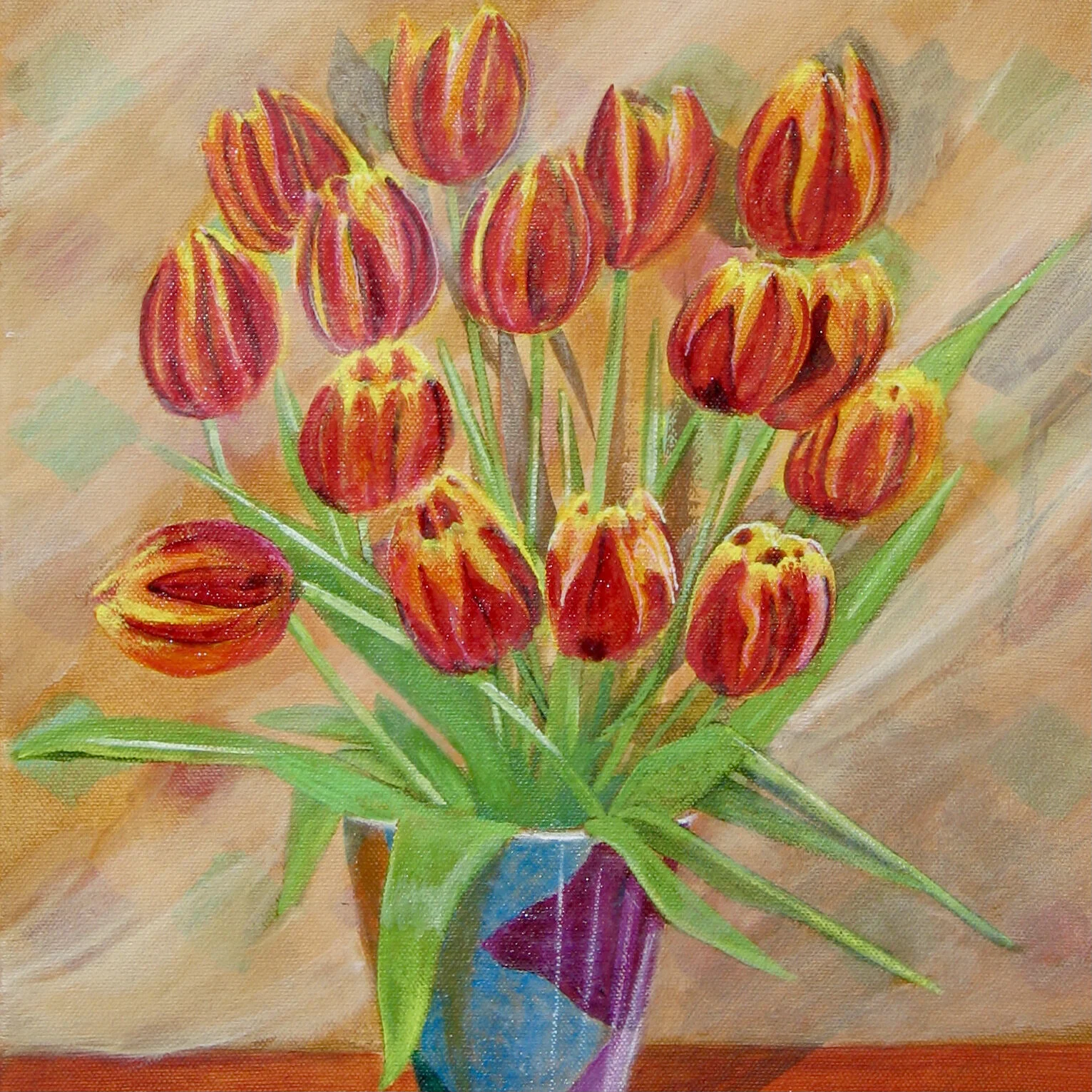 Tulips in a studio pot by Cy Pawsey