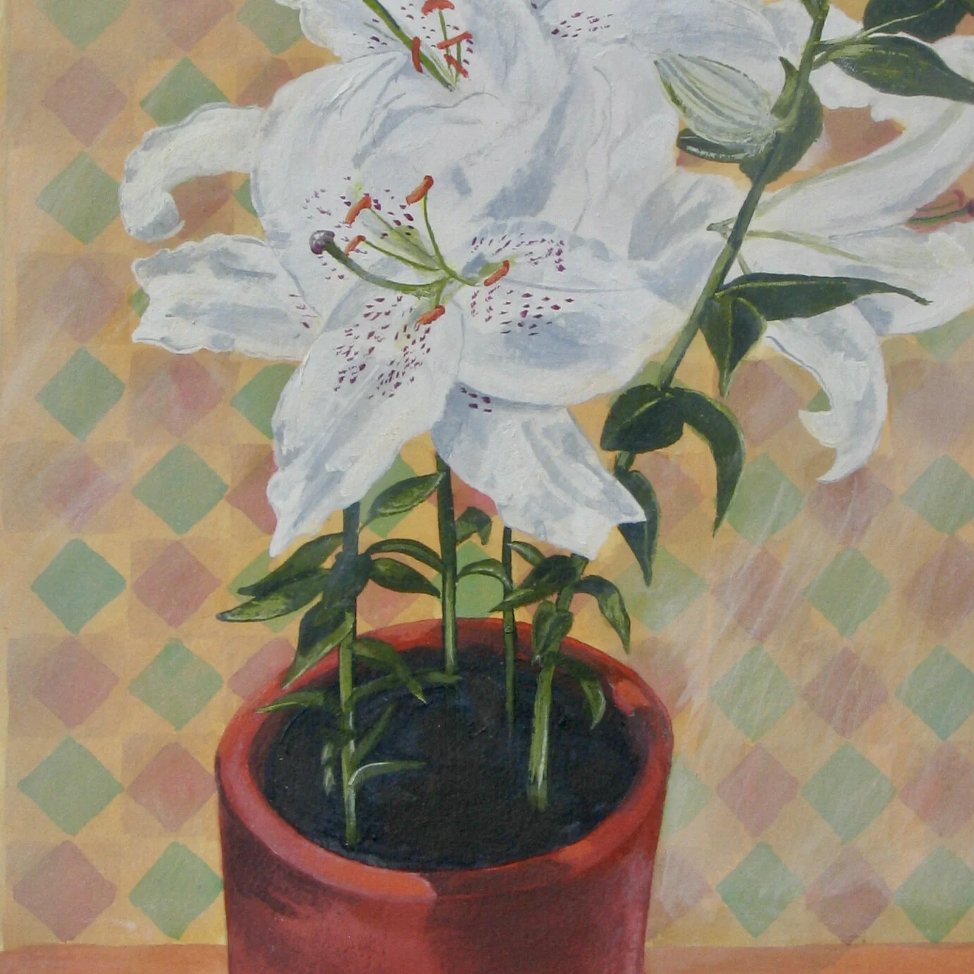 Lily in a terracotta pot - original painting by Cy Pawsey