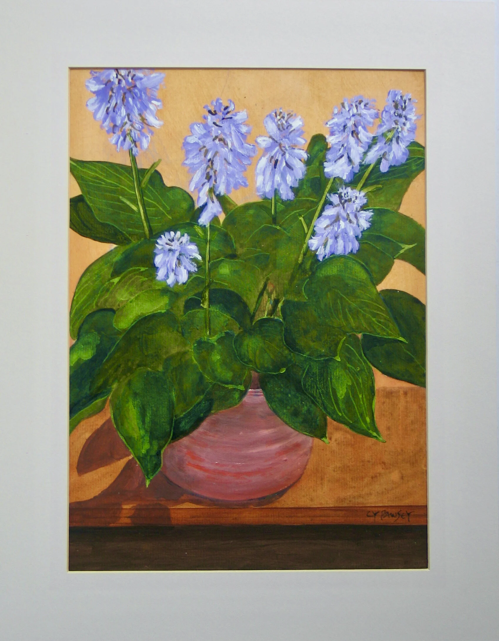Hosta in flower, original acrylic painting by Cy Pawsey