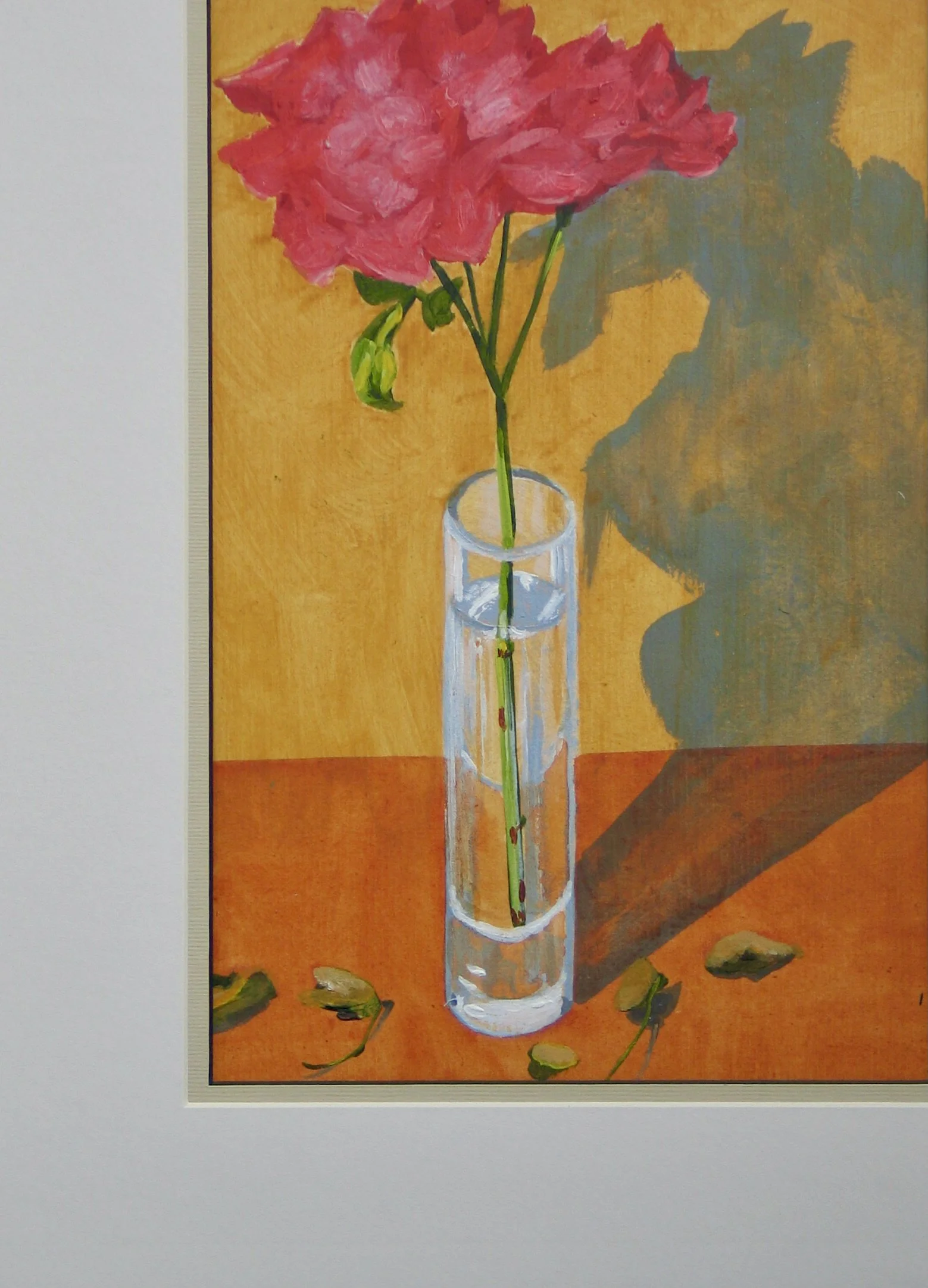 Mounted flower painting in acrylic for sale, detail