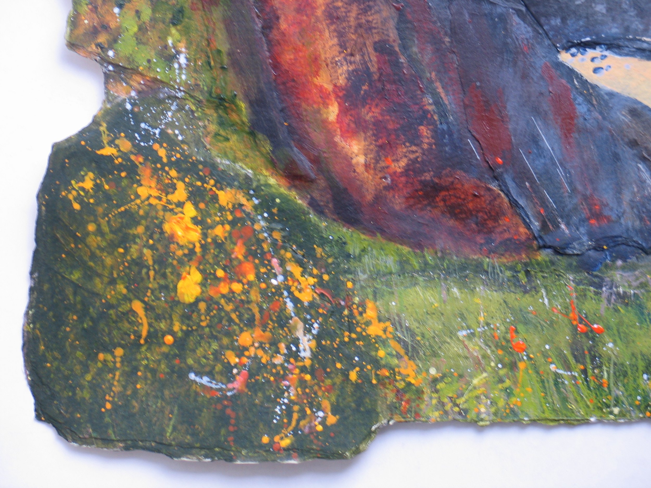 Detail from acrylic painting with collage of Pembrokeshire beach