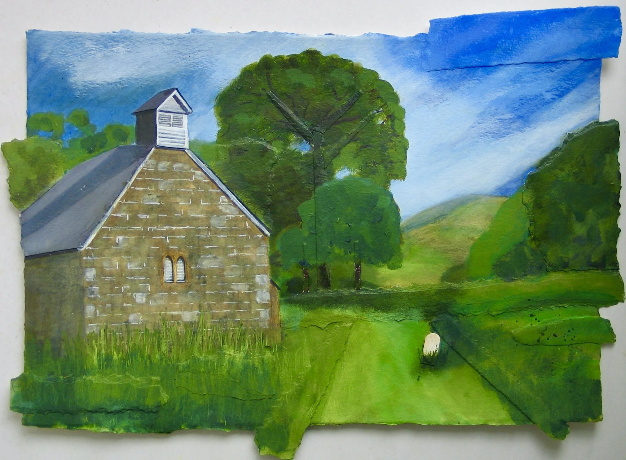 Original acrylic painting by Cy Pawsey, St. Ellyw's Church, Llaneiieu