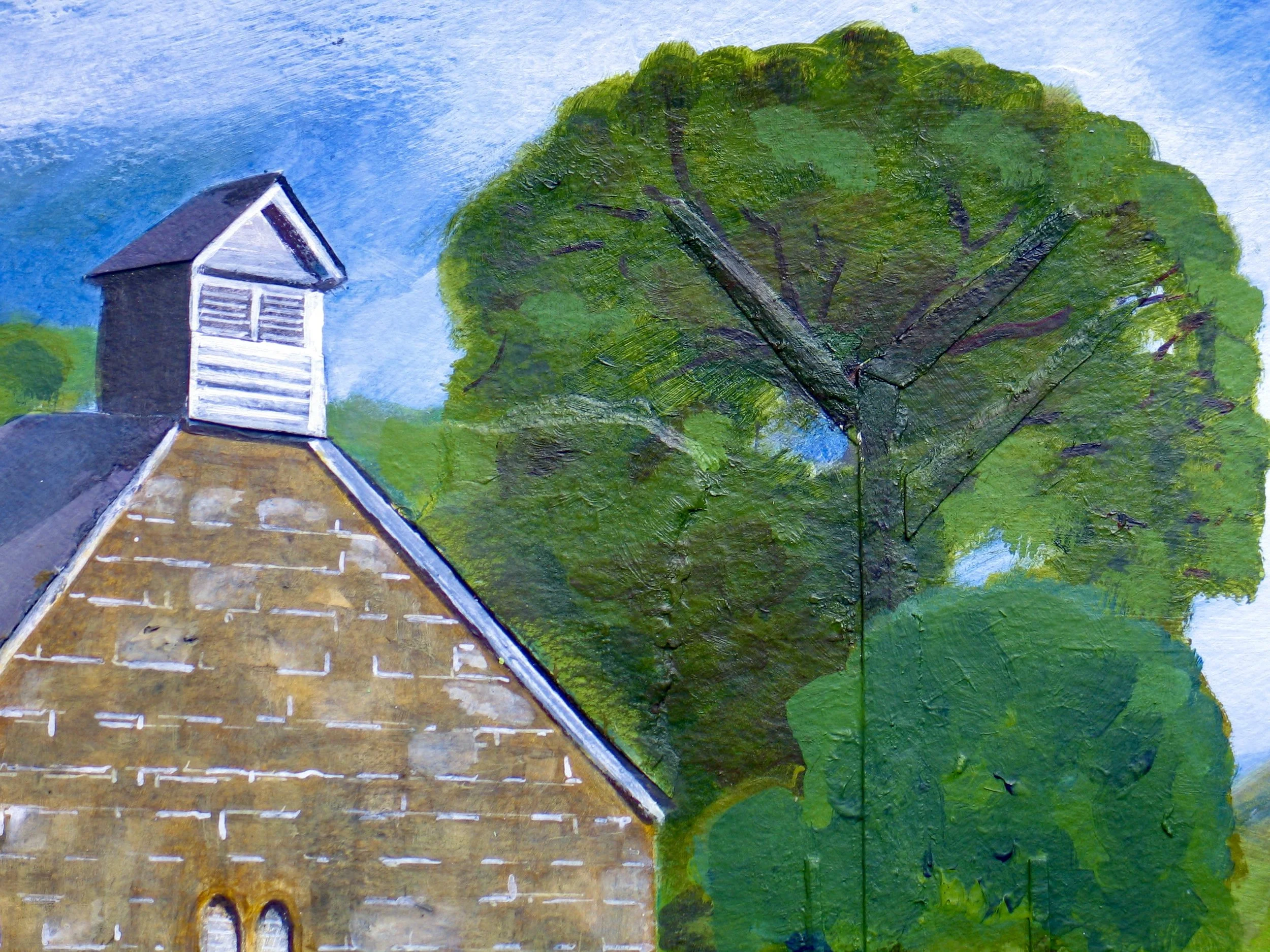 St. Ellyw's Church, acrylic painting with collage, detail