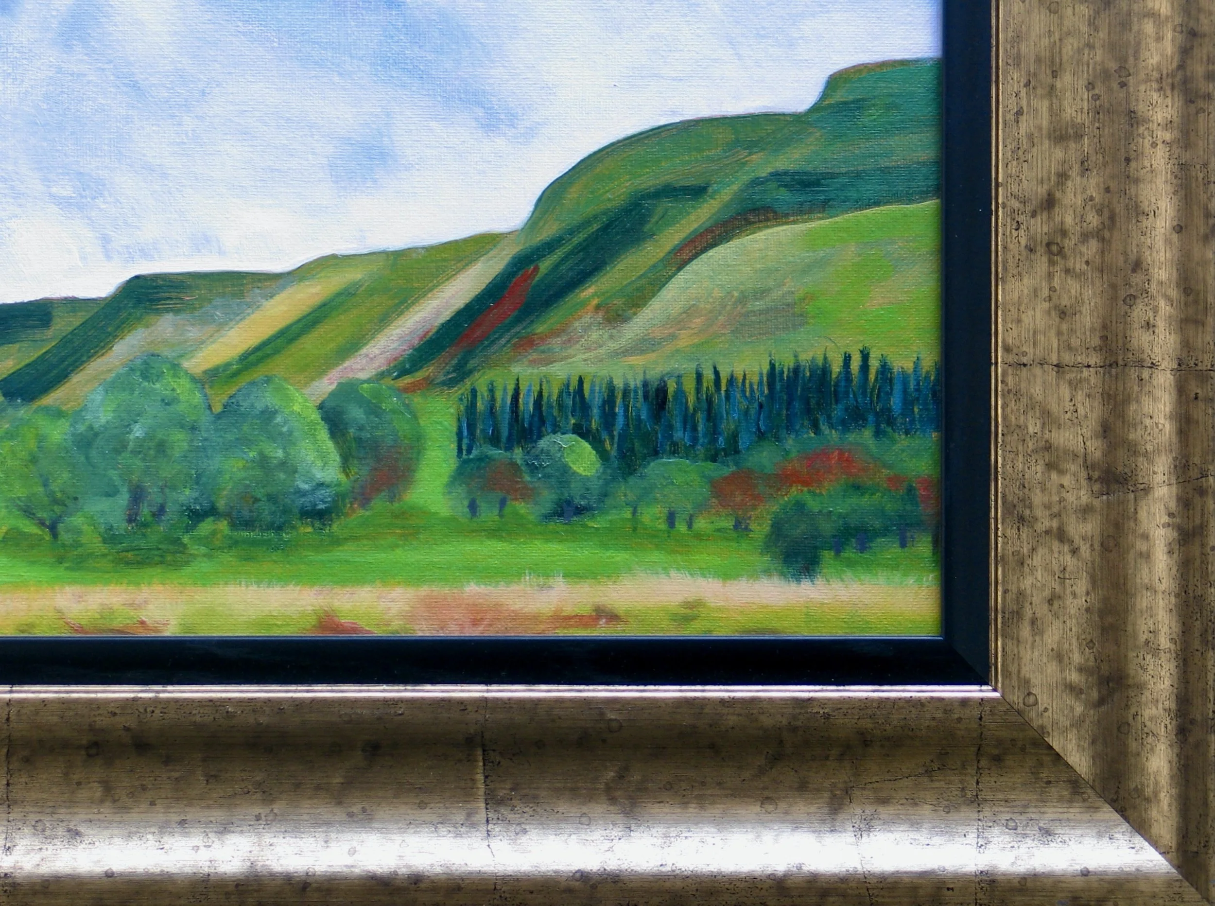 Framed oil painting of the Brecon Beacons, detail