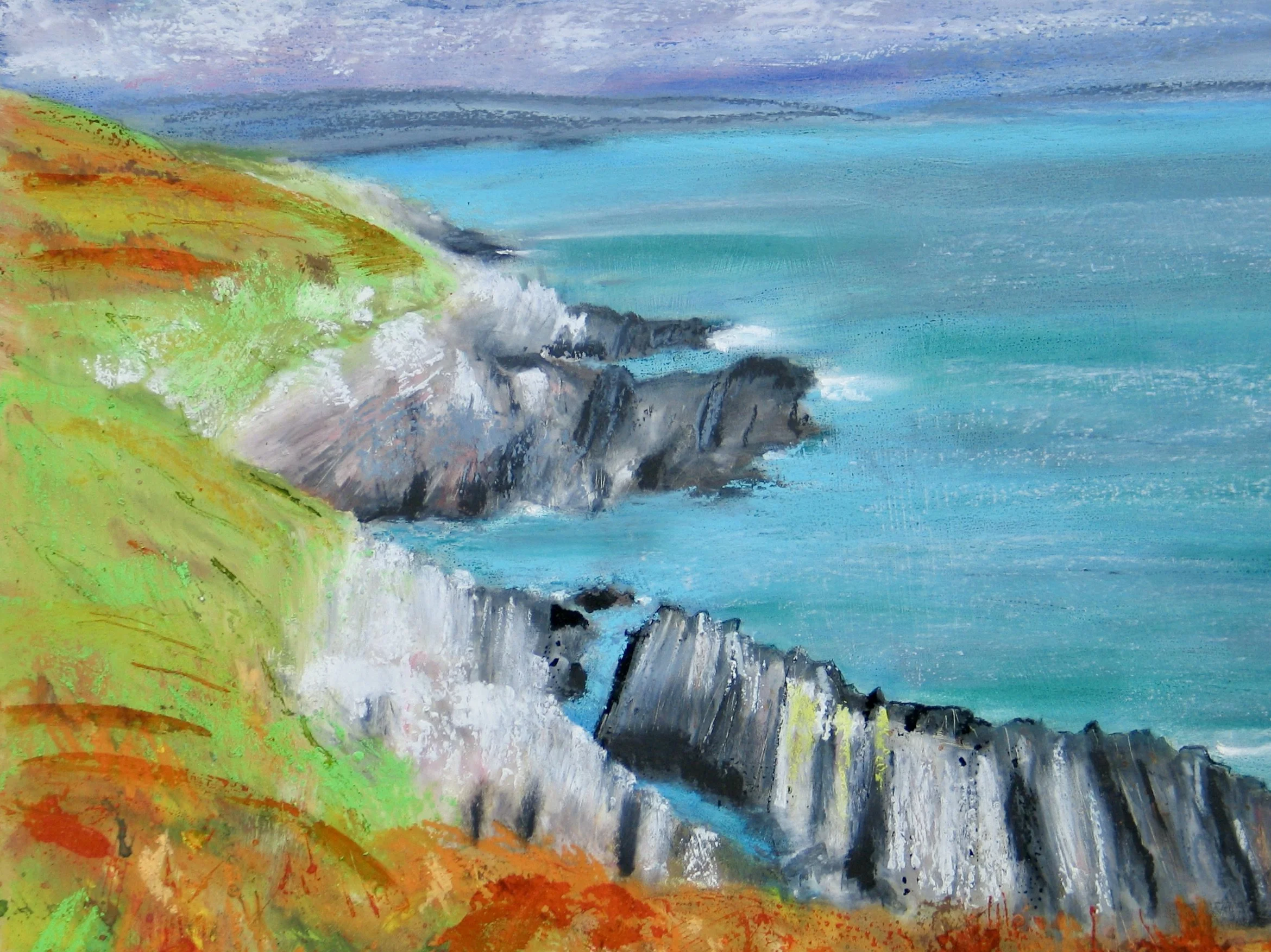 Pembrokeshire coastal path, mixed media painting
