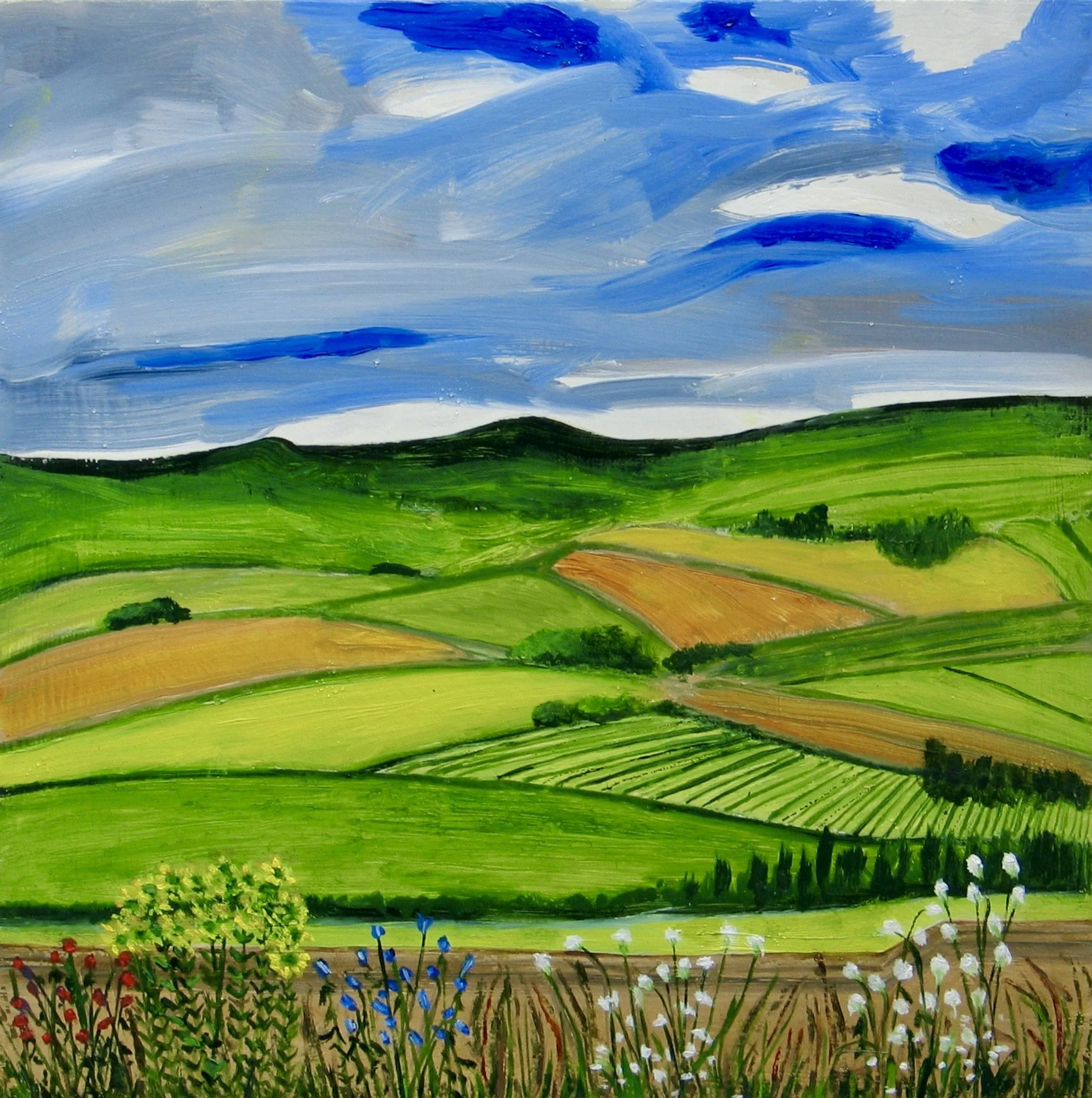 Original oil painting towards Bronllys by Cy Pawsey