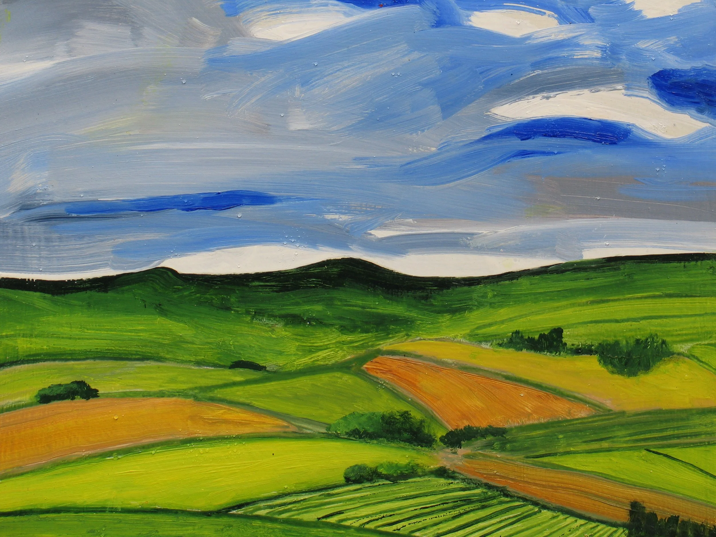 Oil painting clouds towards Bronllys, detail