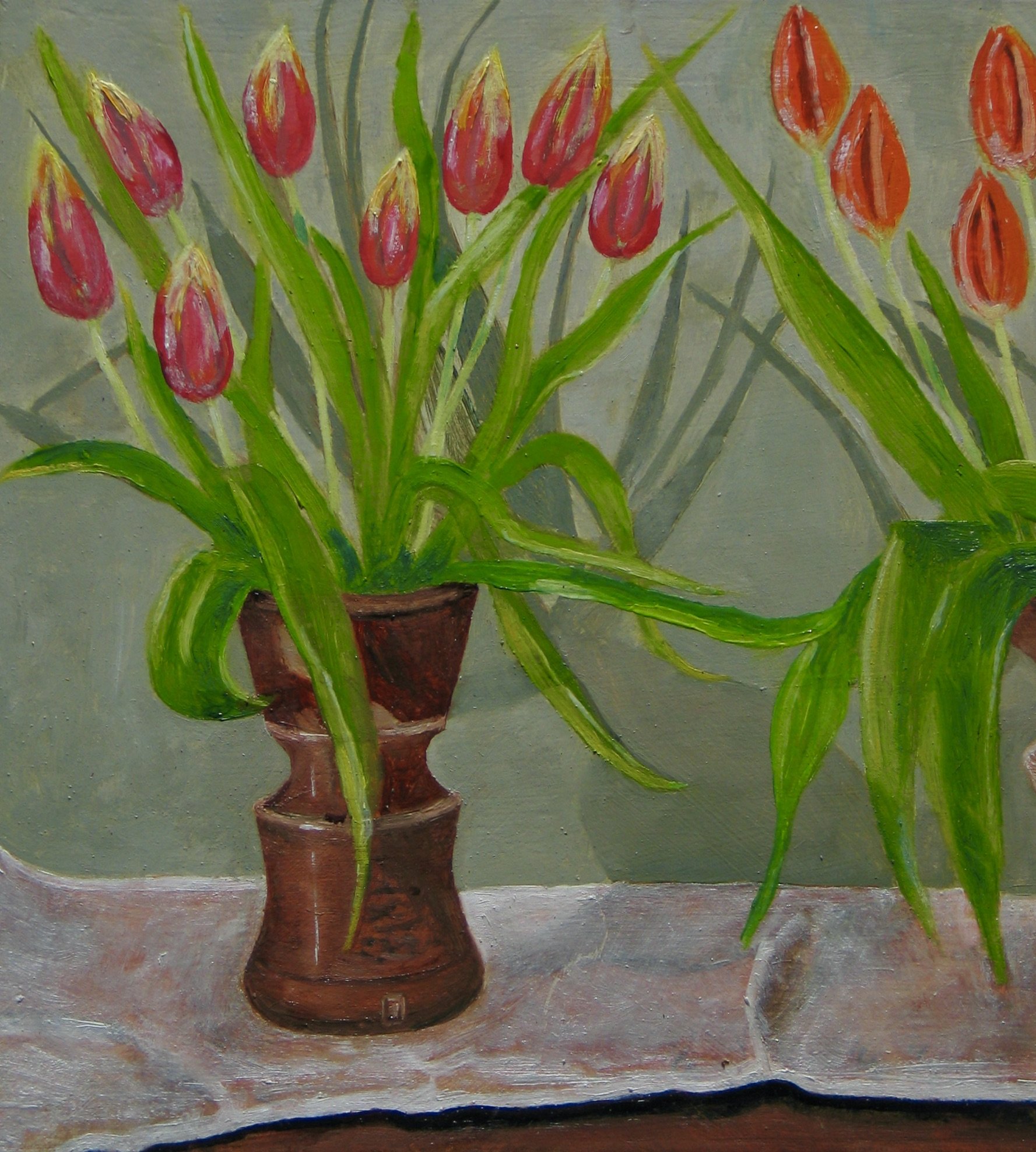 Studio pots with tulips original oil panting, detail