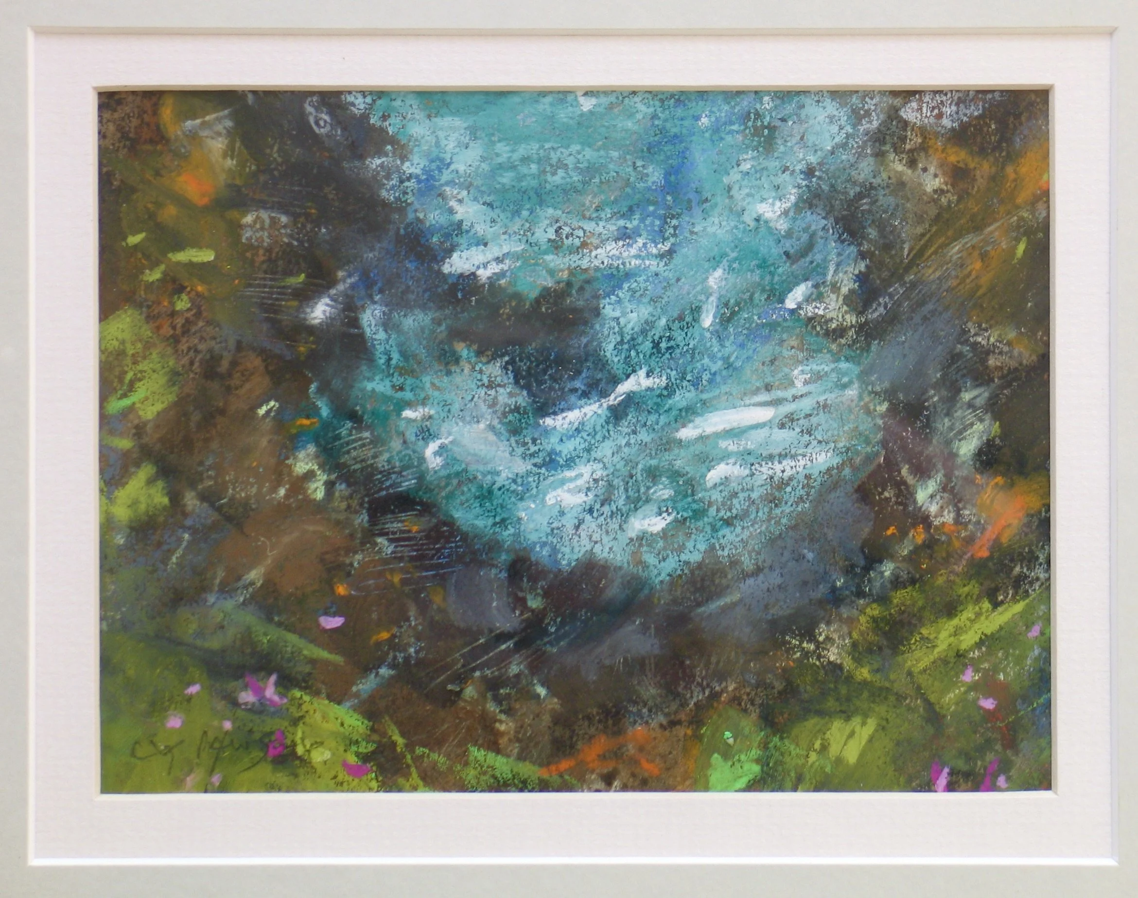 Looking down from the Pembrokeshire coastal path. Mixed media painting by Cy Pawsey