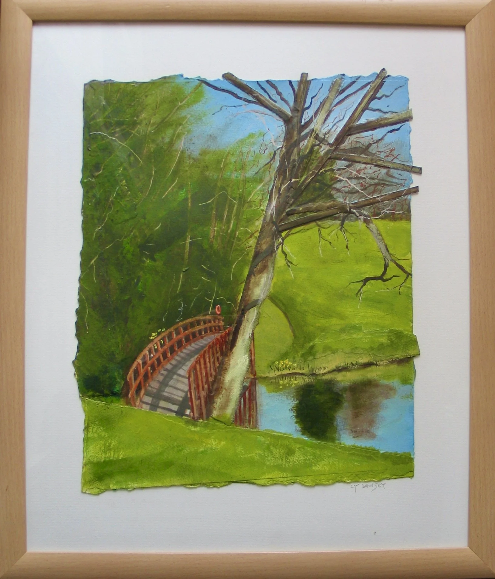 Bridge at Boughton Park, Worcestershire. Acrylic painting by Cy Pawsey