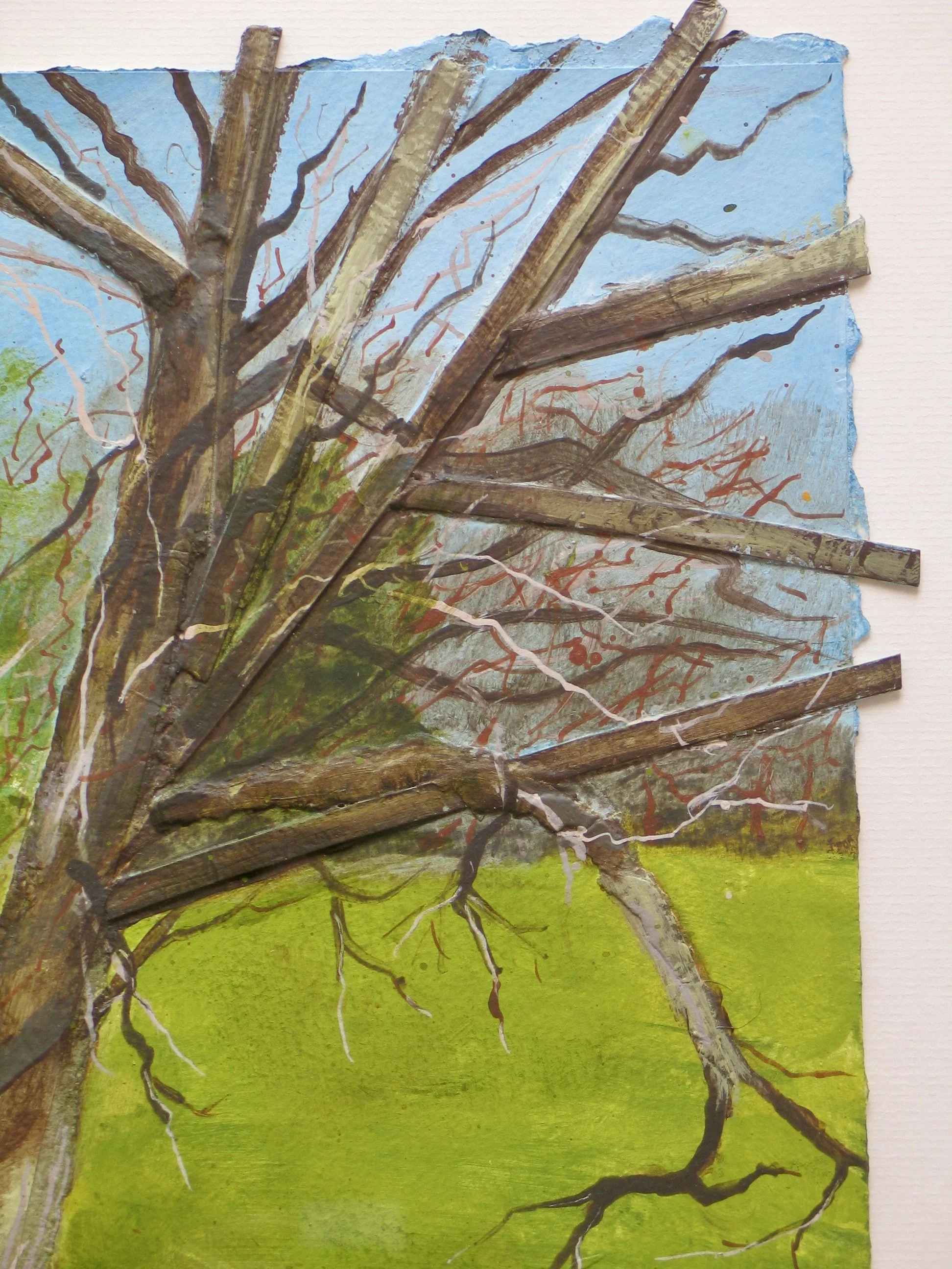 Acrylic with collage, detail of painting by Cy Pawsey