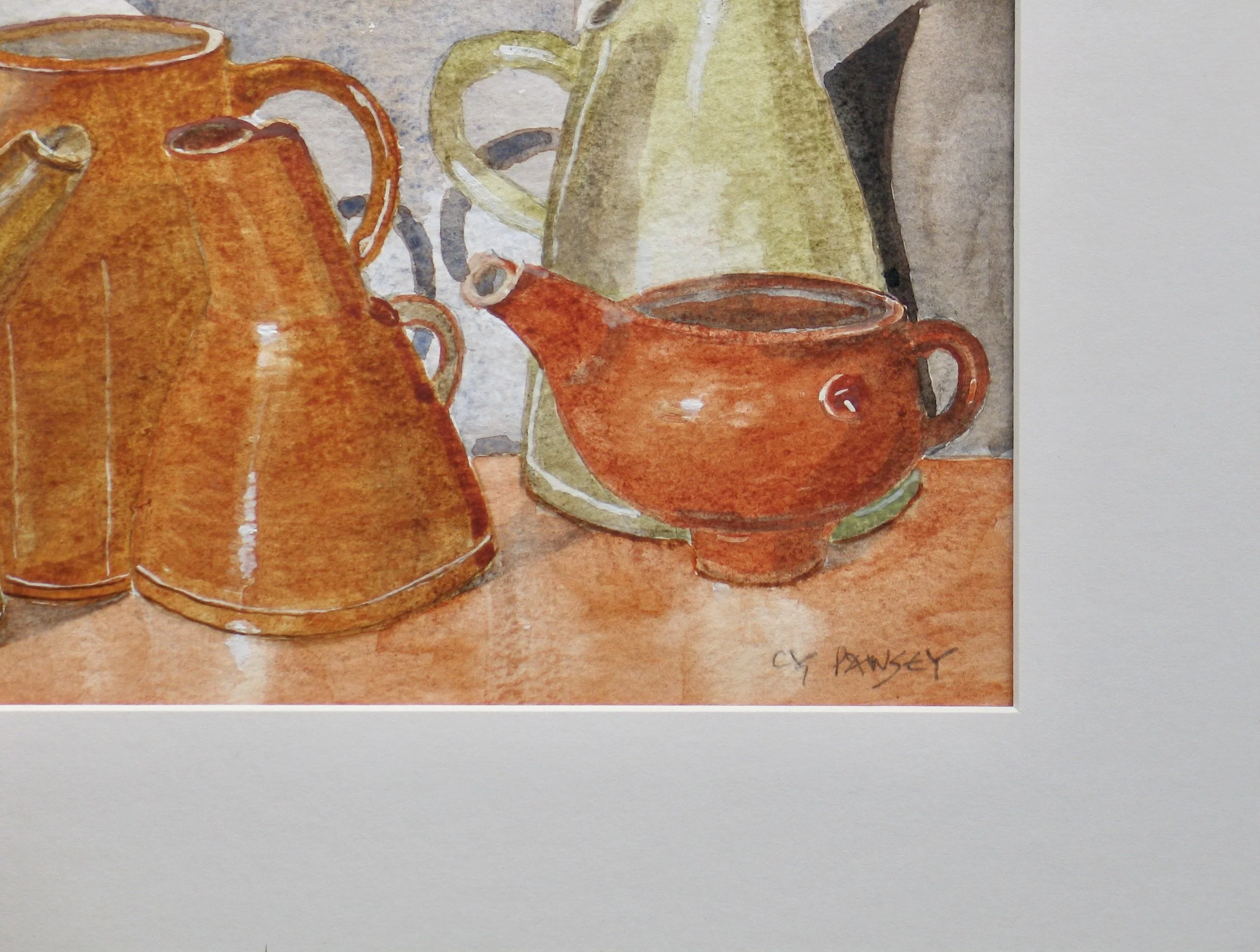 Signed original watercolour of studio pots by Cy Pawsey
