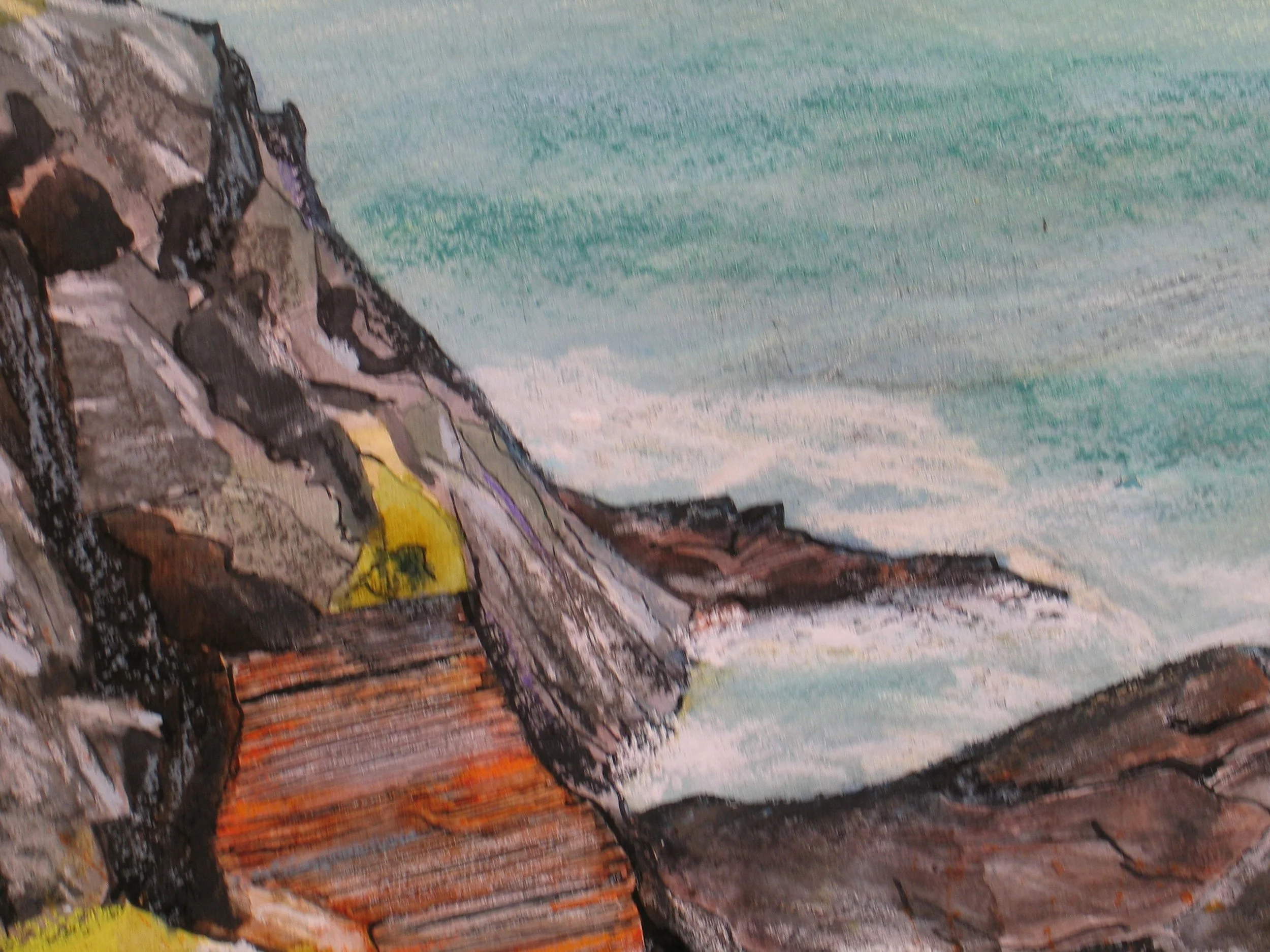 Mixed media painting by Cy Pawsey, detail
