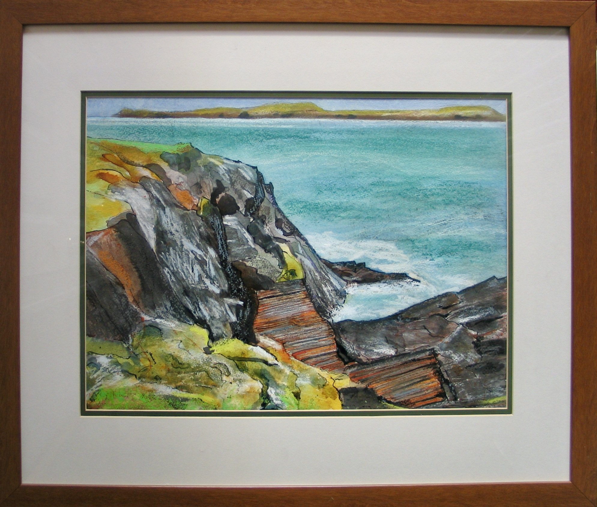 Pembrokeshire coast seascape by Cy Pawsey, framed