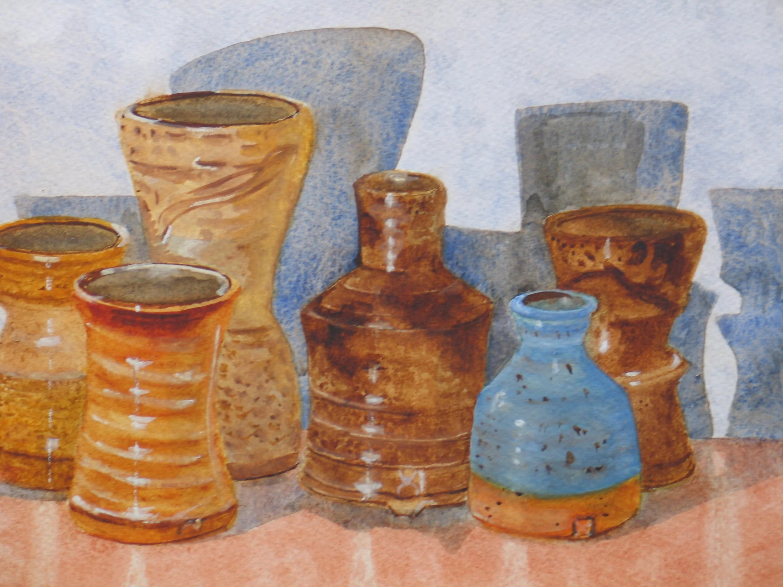 Studio pottery rendered in watercolour for your wall, detail