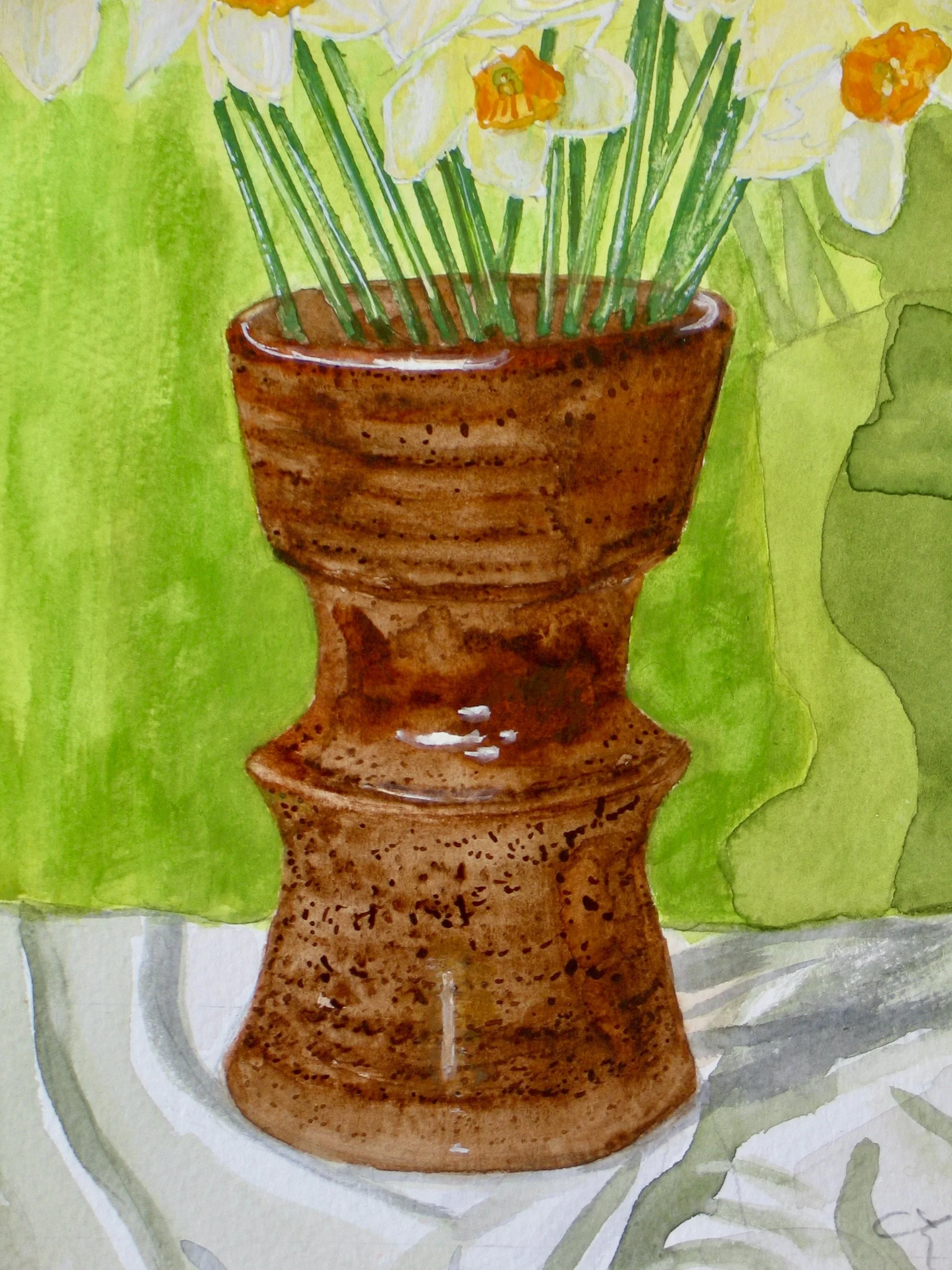 Studio pot with daffodils by Cy Pawsey