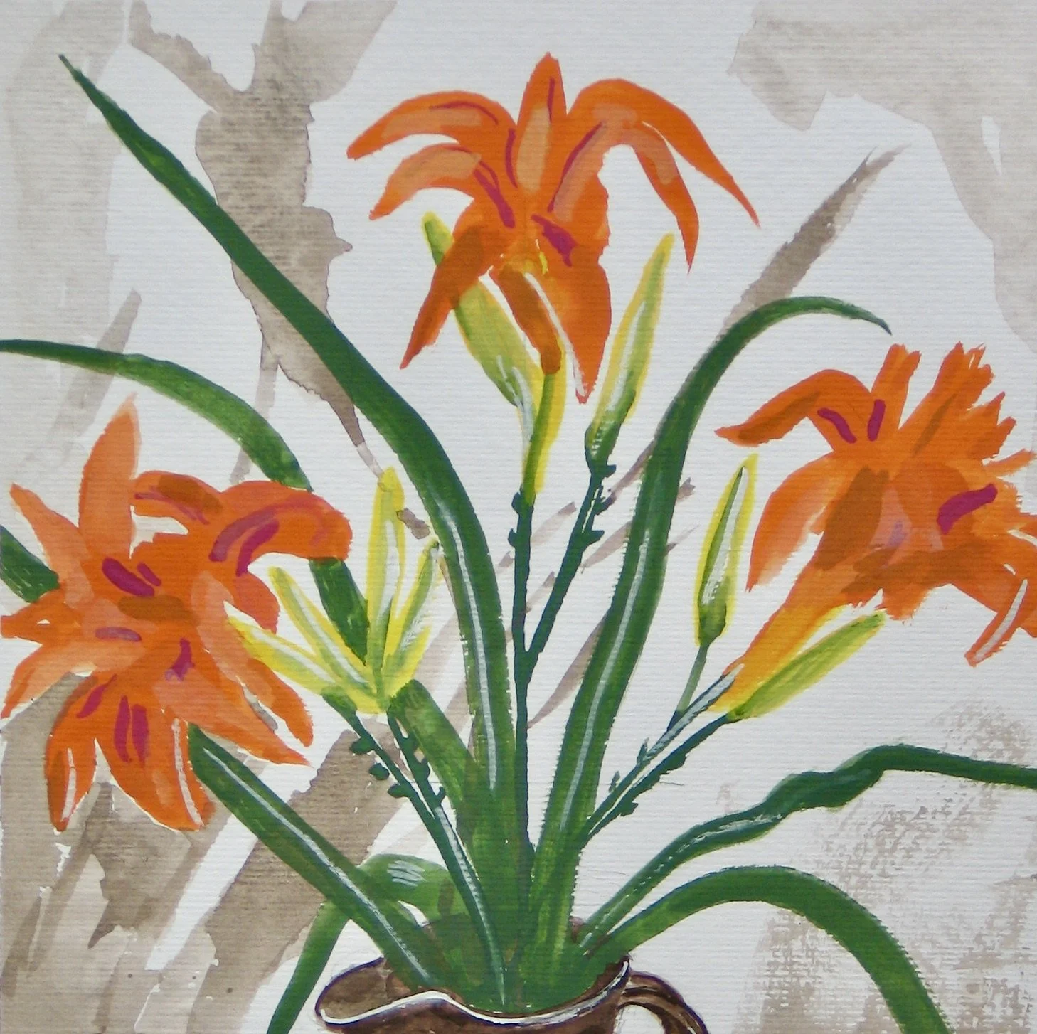 Jug with lilies gouache painting for sale