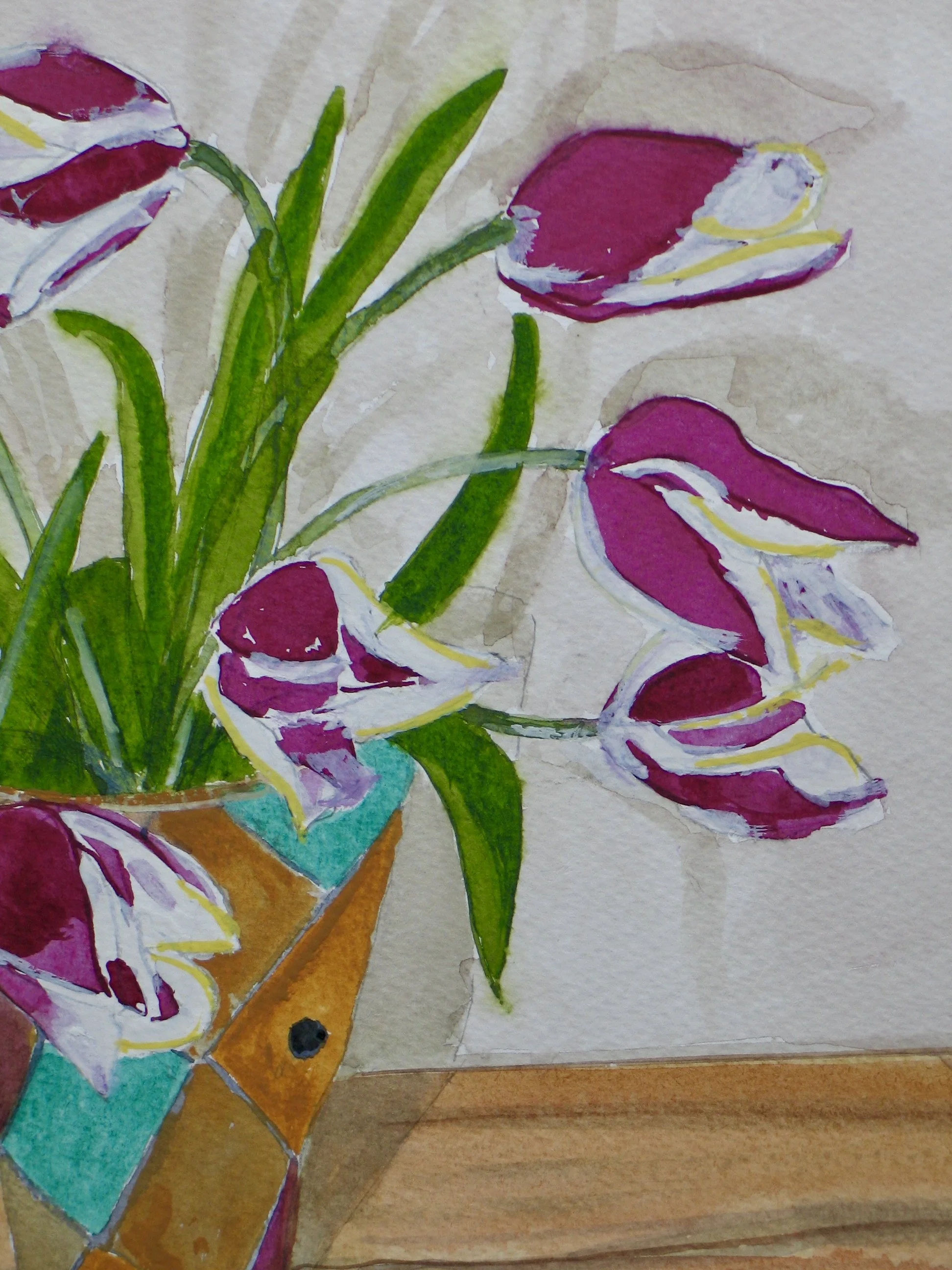 Detail from Gavota tulips watercolour painting by Cy Pawsey