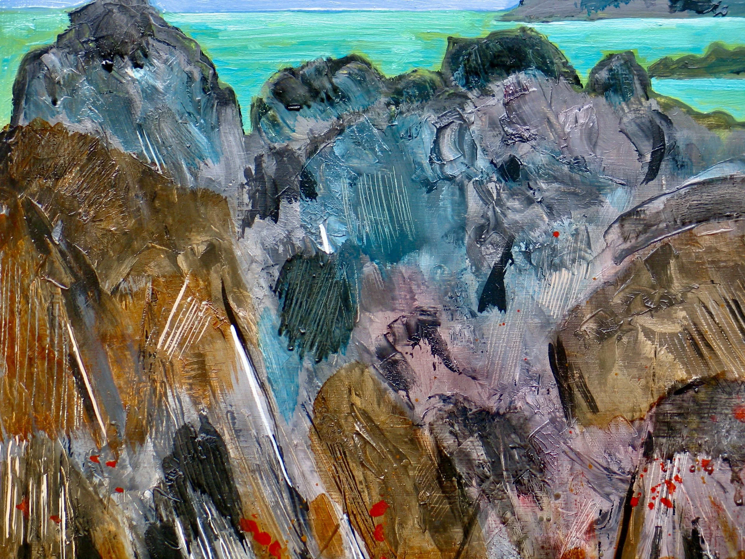 Traeth Llyfn rocks, detail from original oil painting by Cy Pawsey