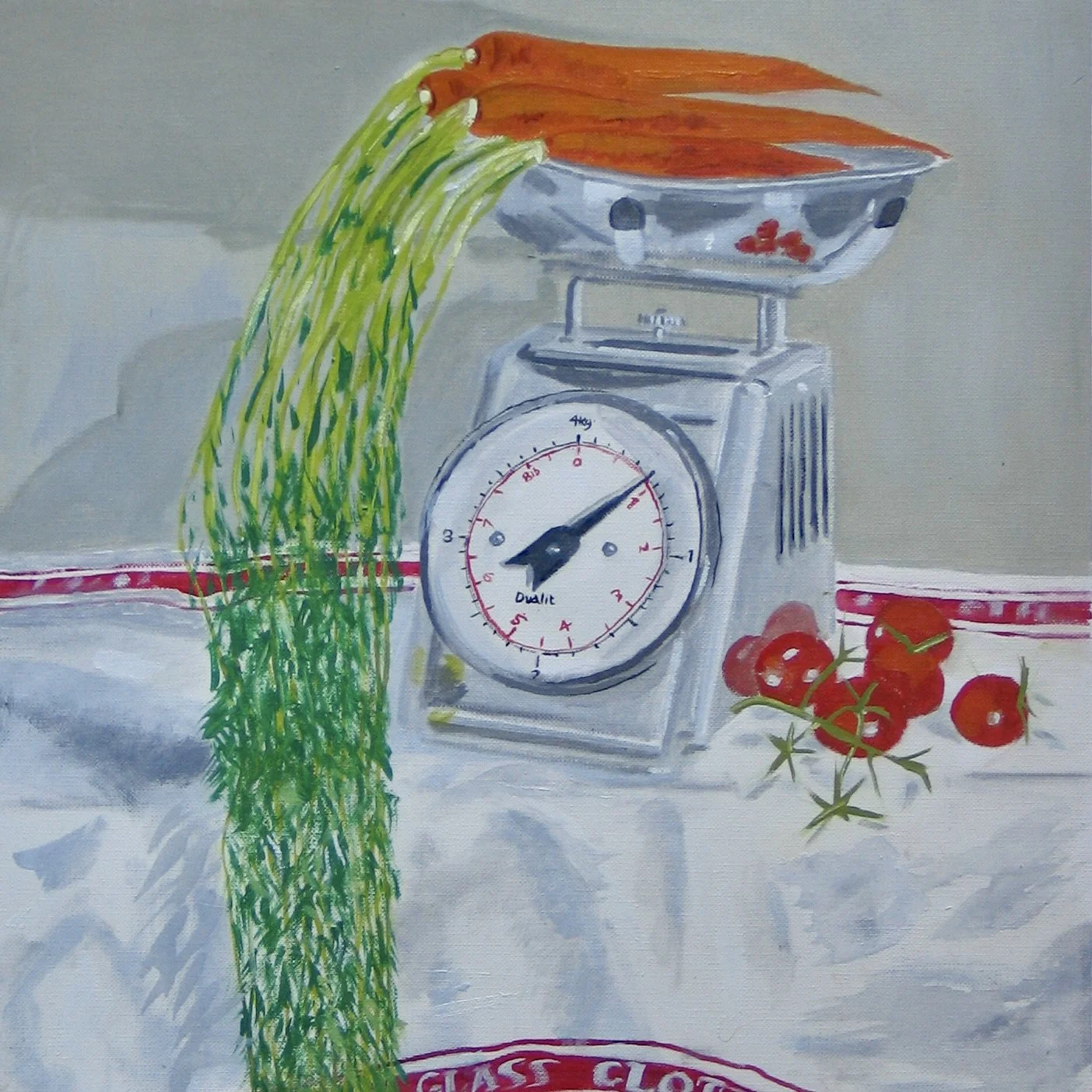 Kitchen scales with organic veg., detail at galeriecy.com