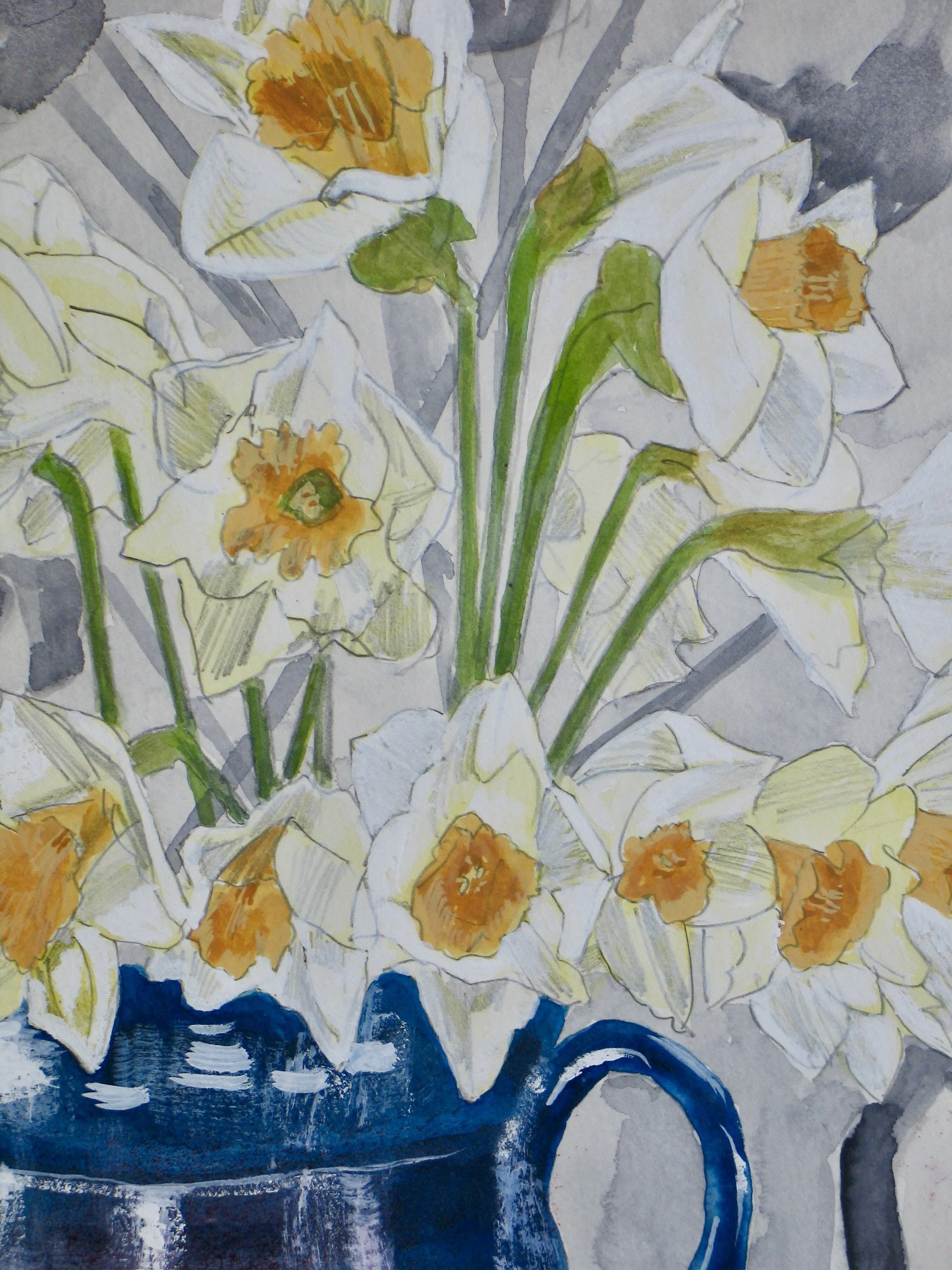 Pencilled watercolour painting, detail