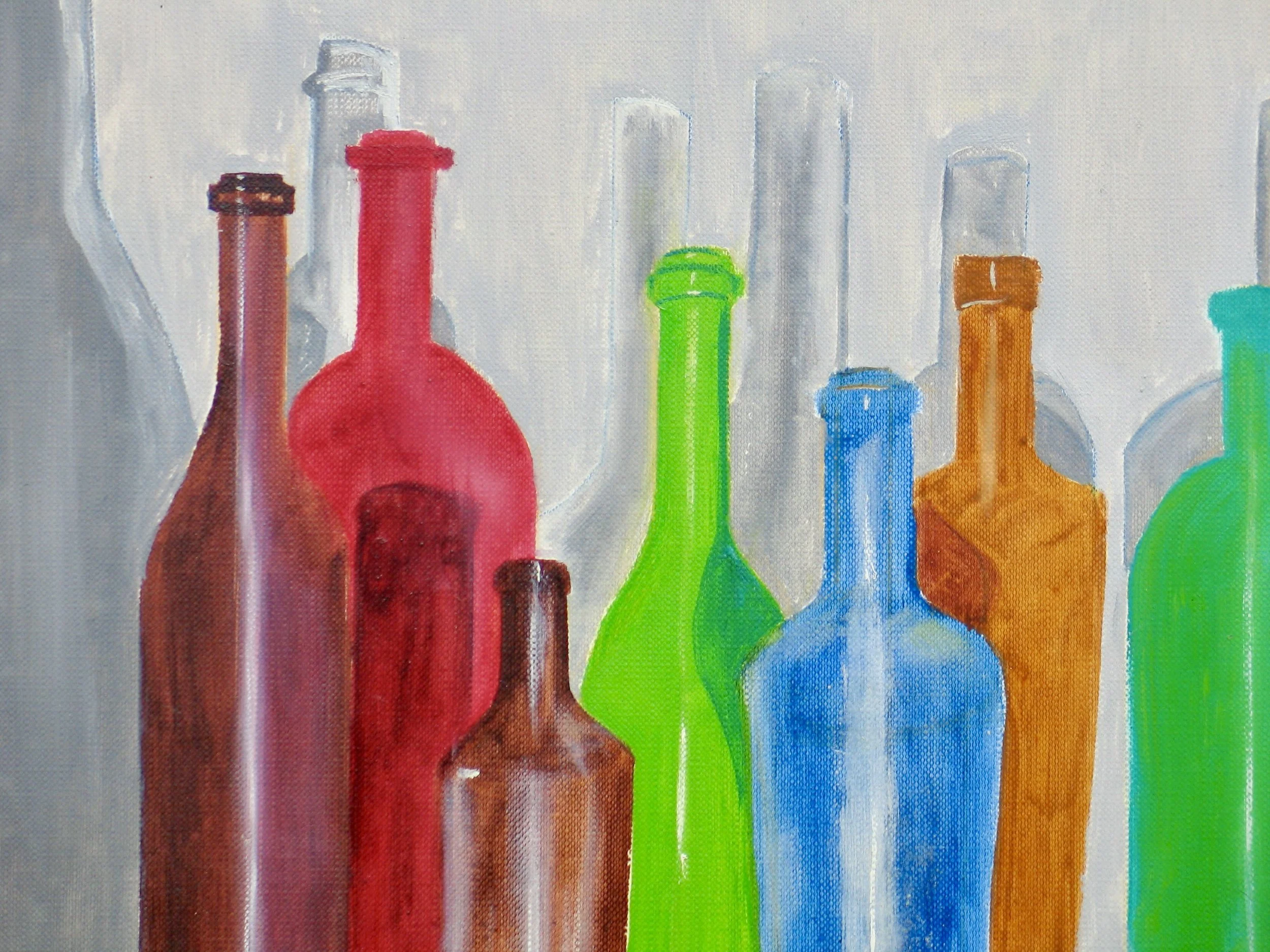 Bottle forms and shadows oil painting, detail