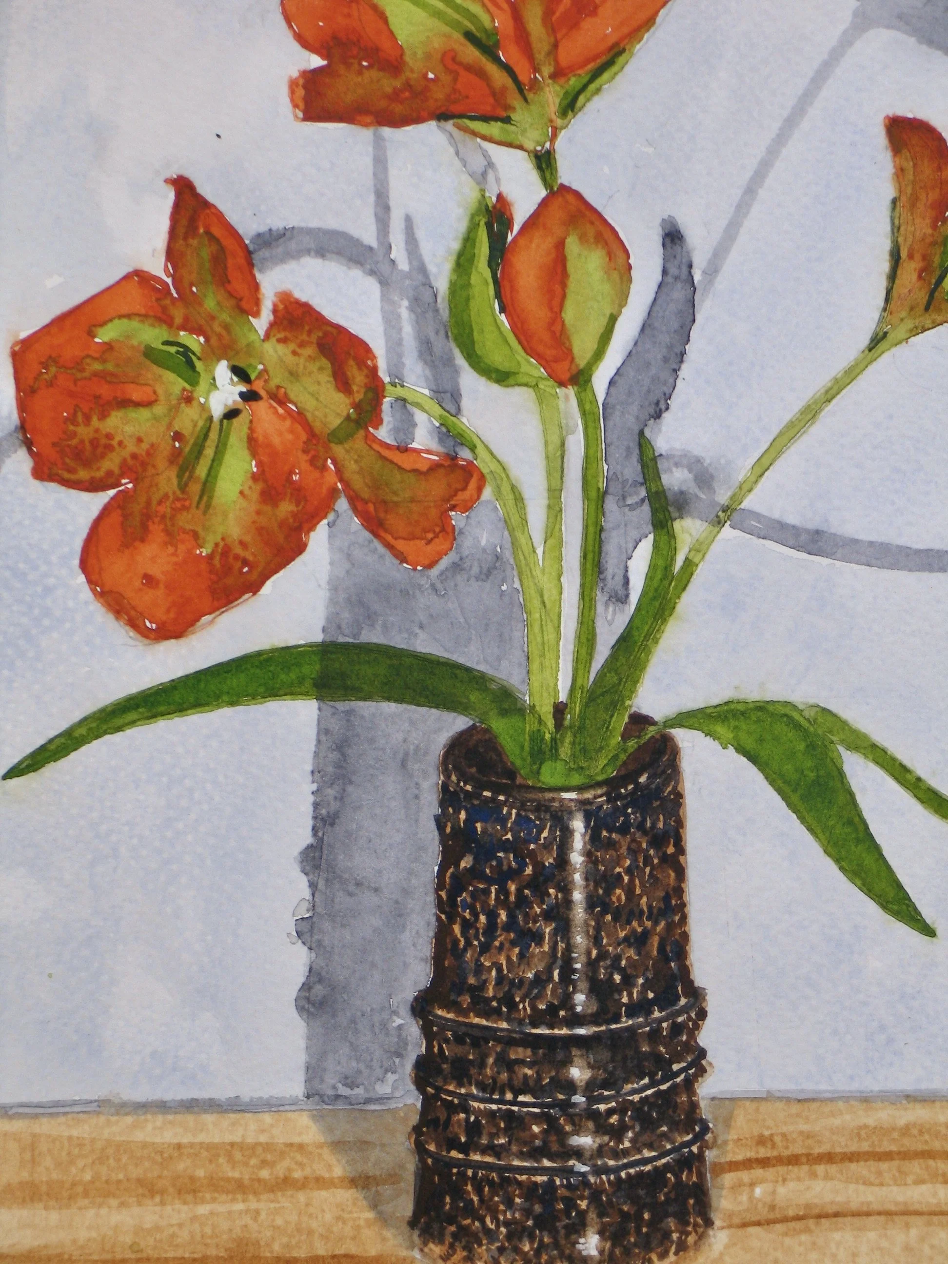 "Orange marmalade" tulips watercolour painting, detail