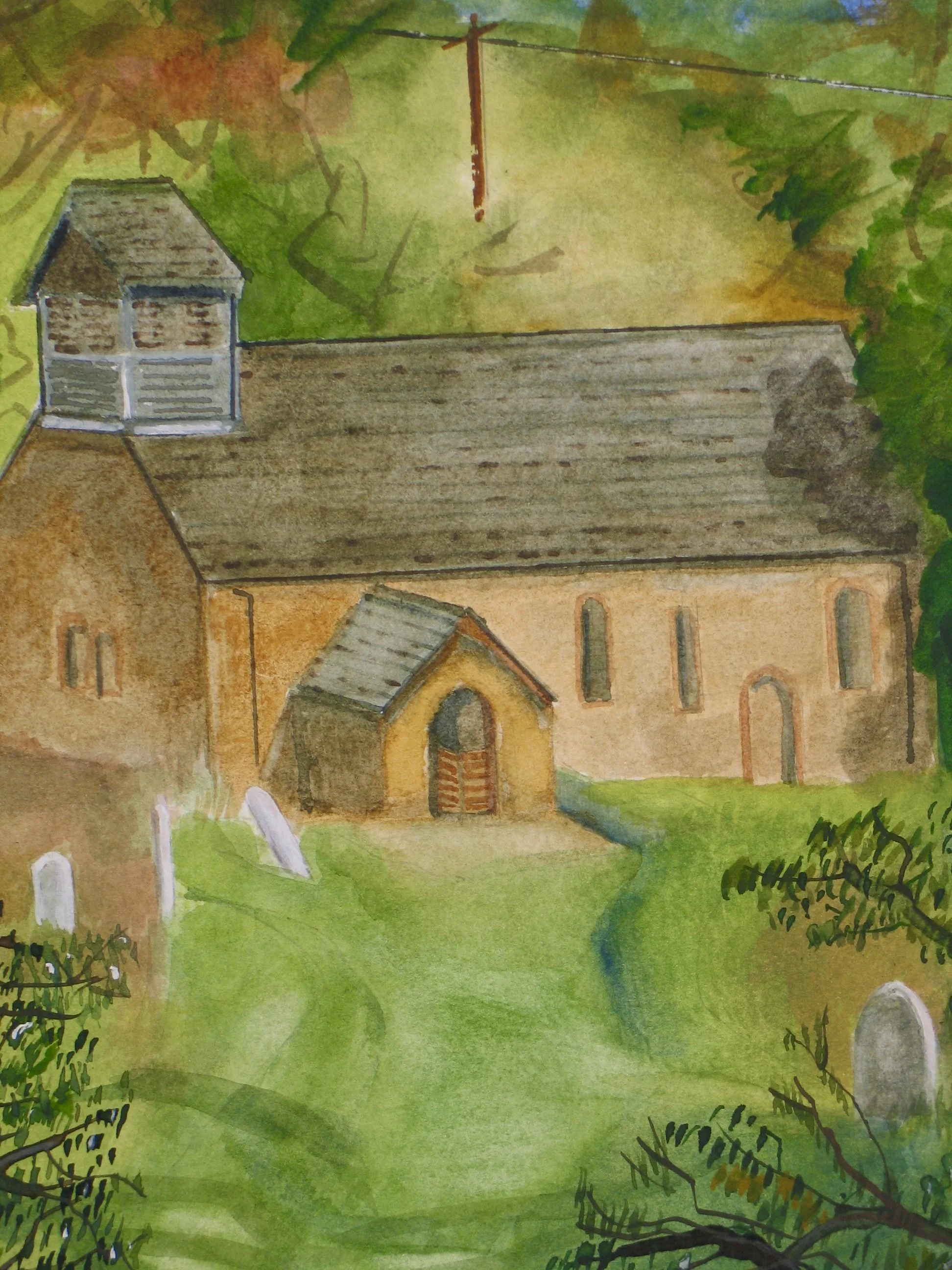 St. Ellyw's Church, detail watercolour