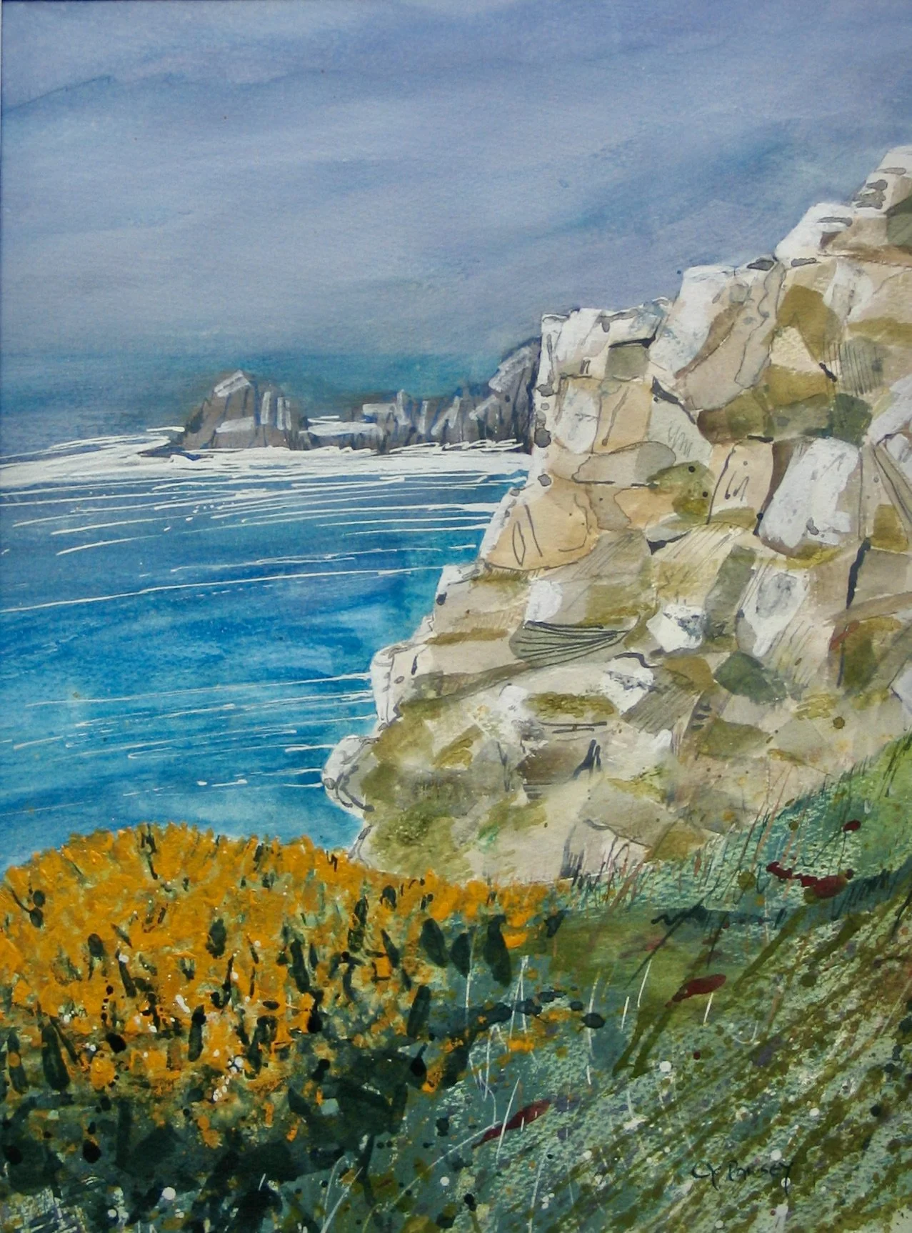 Original watercolour Cornwall coast for sale at galeriecy.com