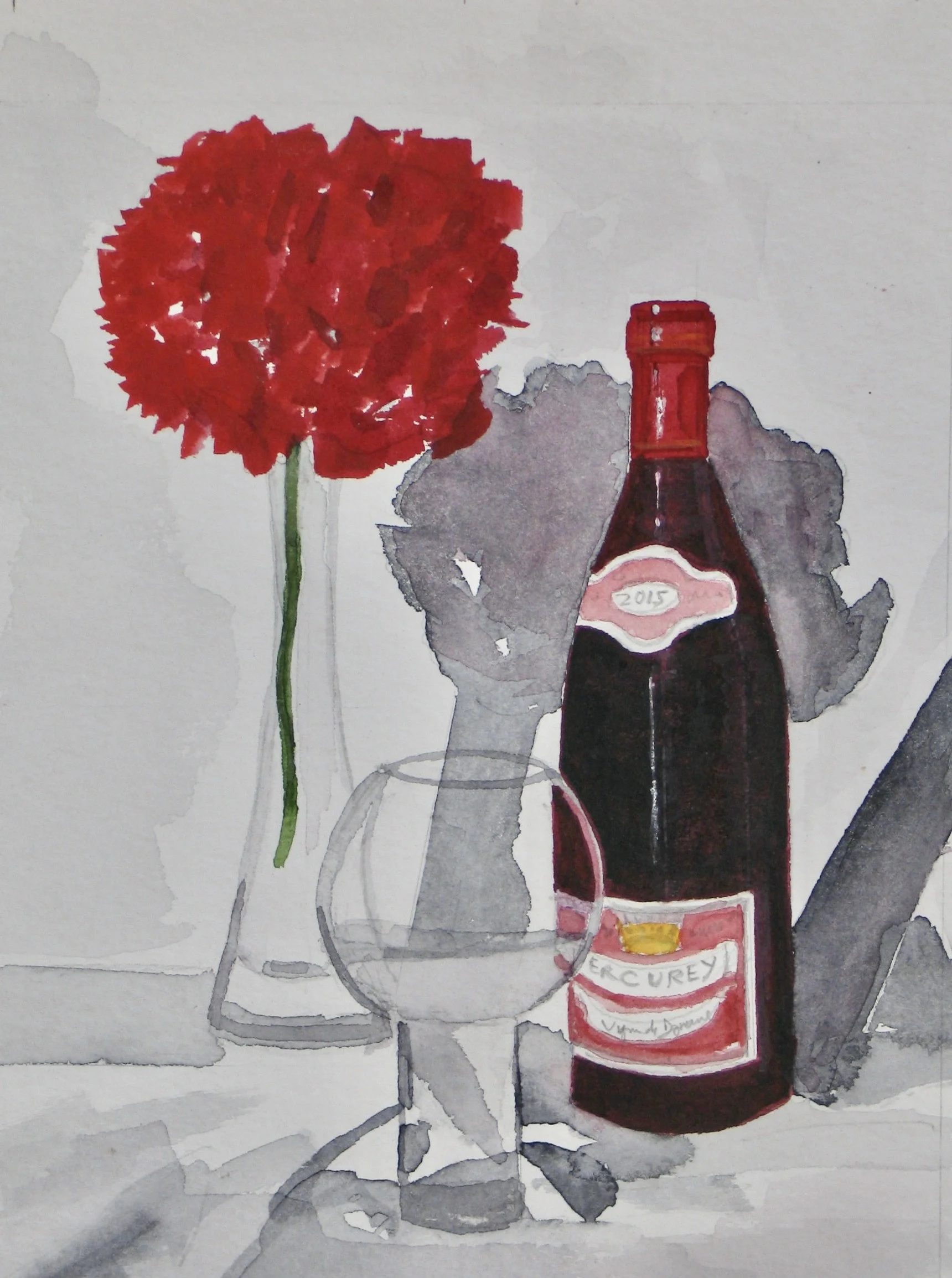 Study in red, watercolour painting by Cy Pawsey