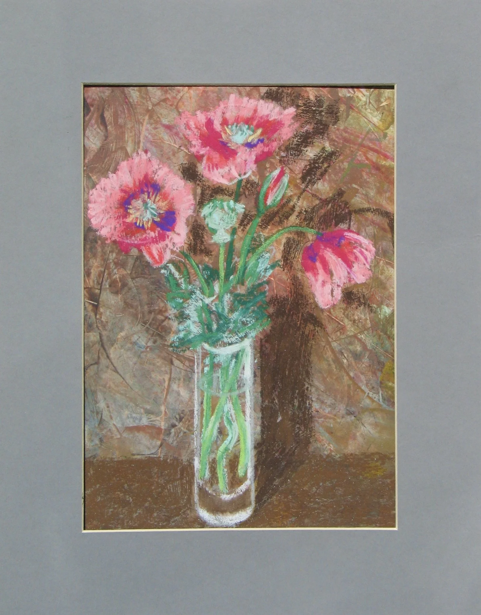 Poppies in a vase, pastel painting by Cy Pawsey